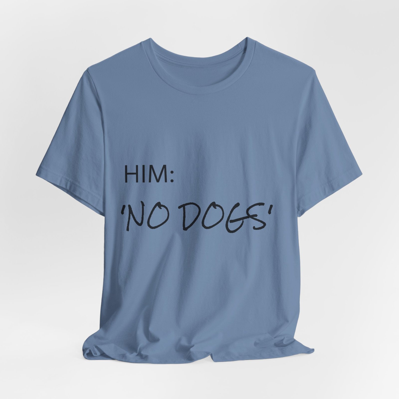 Brindle Great Dane T-Shirt — "NO DOGS" Script Front with Man and Dog on Couch Graphic - Image 10