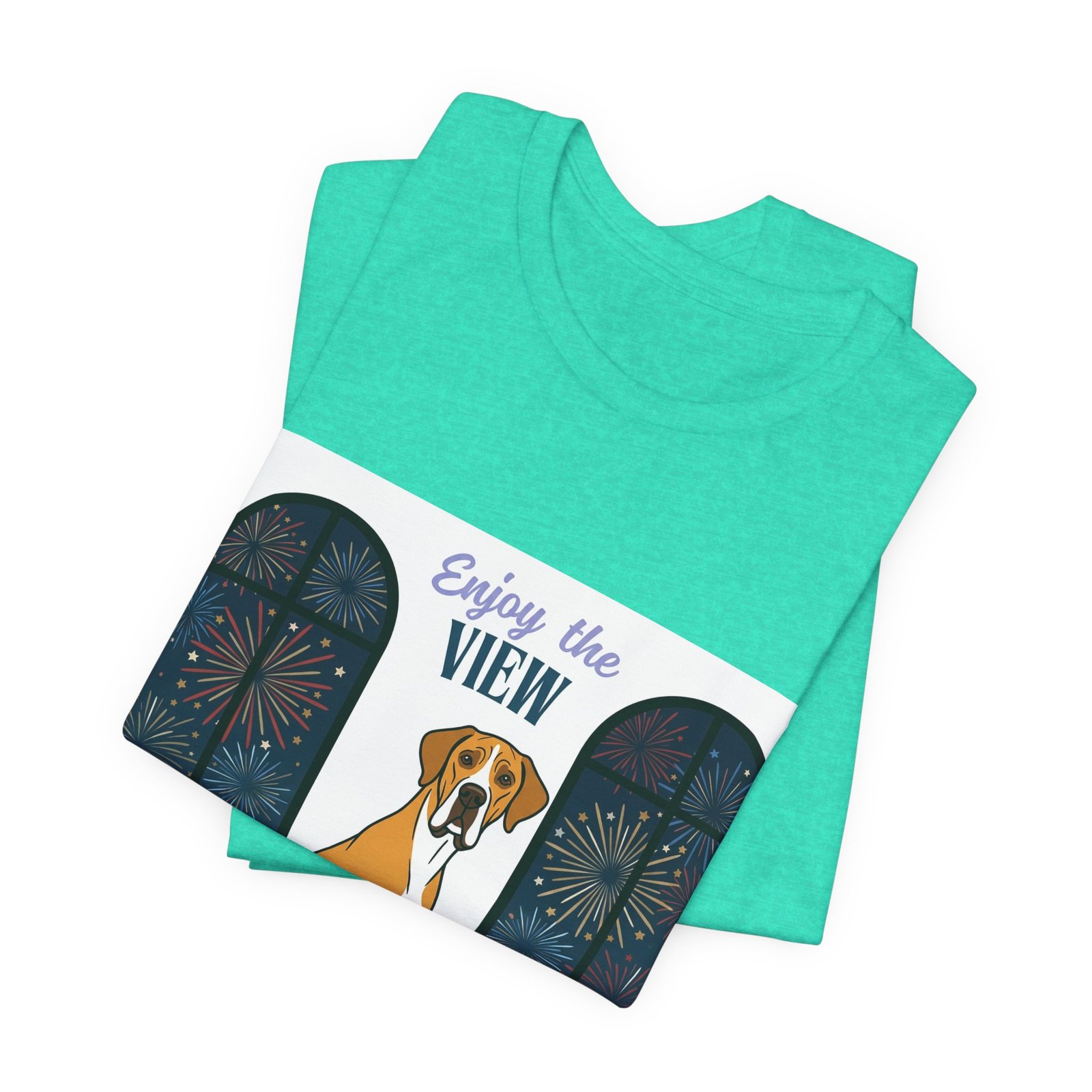 Fawn Mantle Great Dane Enjoy the View T-Shirt — Dog Watching Fireworks Graphic Tee - Image 38