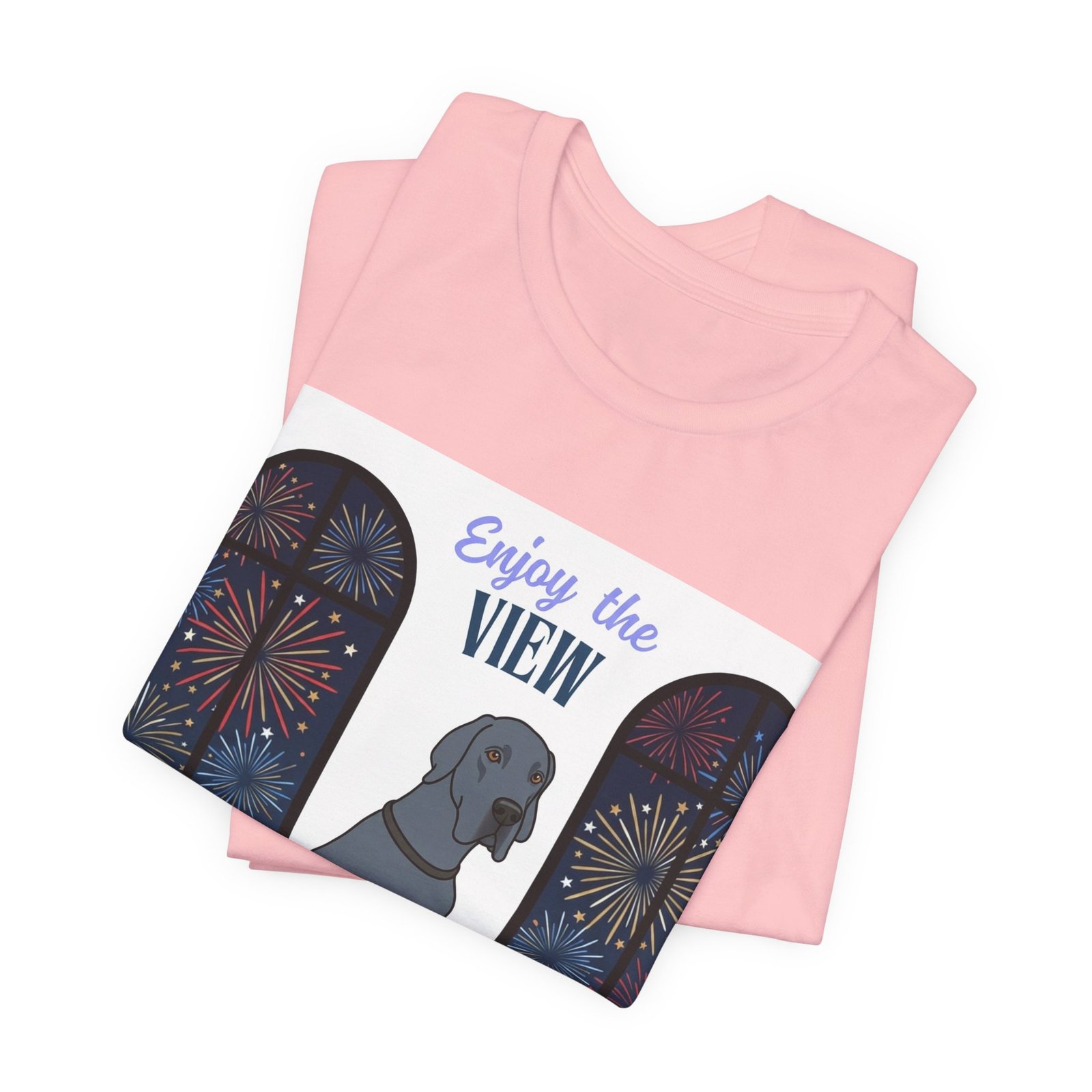 Blue Great Dane Enjoy the View T-Shirt — Dog Watching Fireworks Graphic Tee - Image 63