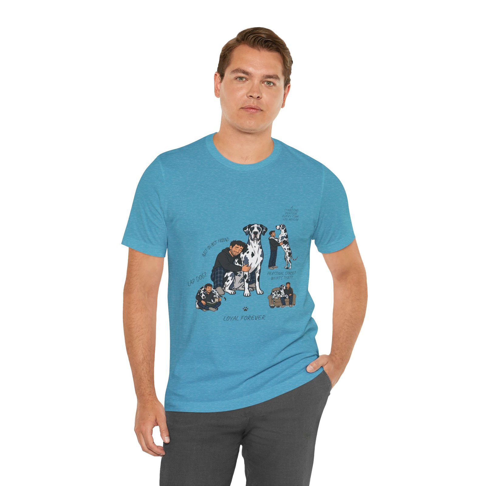 Blue and Black Merlequin with blue eyes Great Danes Illustrated Tee — "Men + Great Danes" Graphic T-Shirt - Image 66
