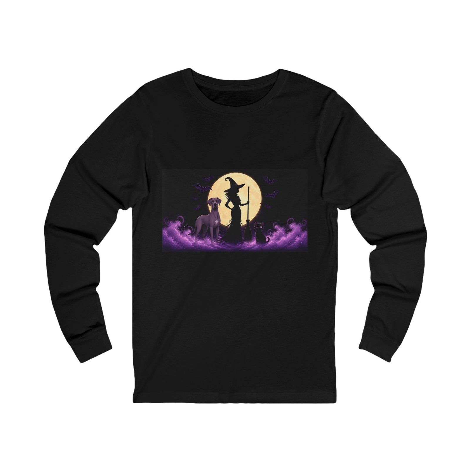 White Great Dane, Black Cat, Long Sleeve Tee (Up to 2x) — Her Familiars