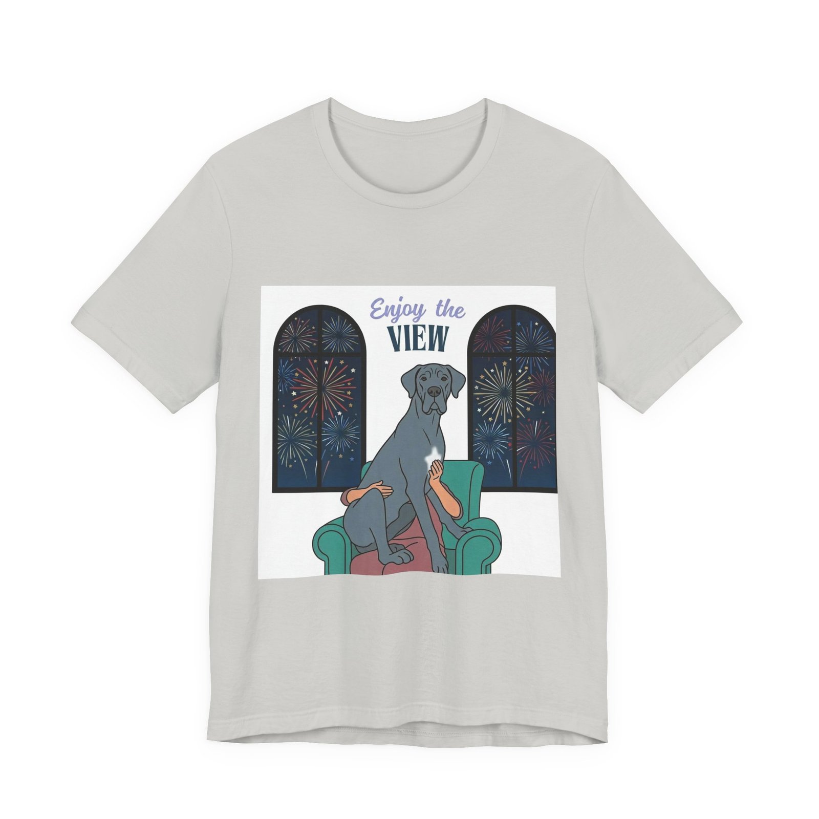 Blue with white chest marking Great Dane Enjoy the View T-Shirt — Dog Watching Fireworks Graphic Tee - Image 21