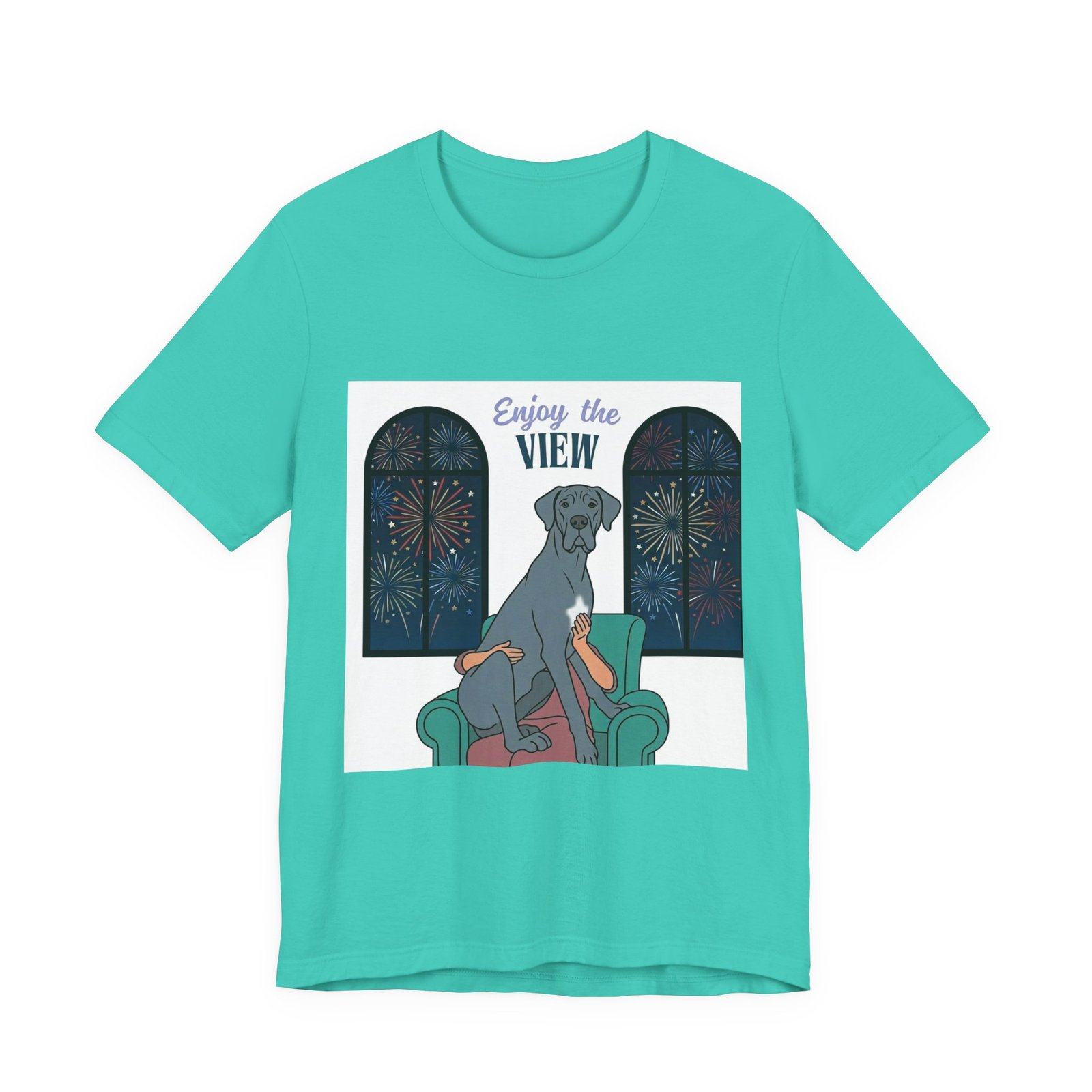 Blue with white chest marking Great Dane Enjoy the View T-Shirt — Dog Watching Fireworks Graphic Tee - Image 26