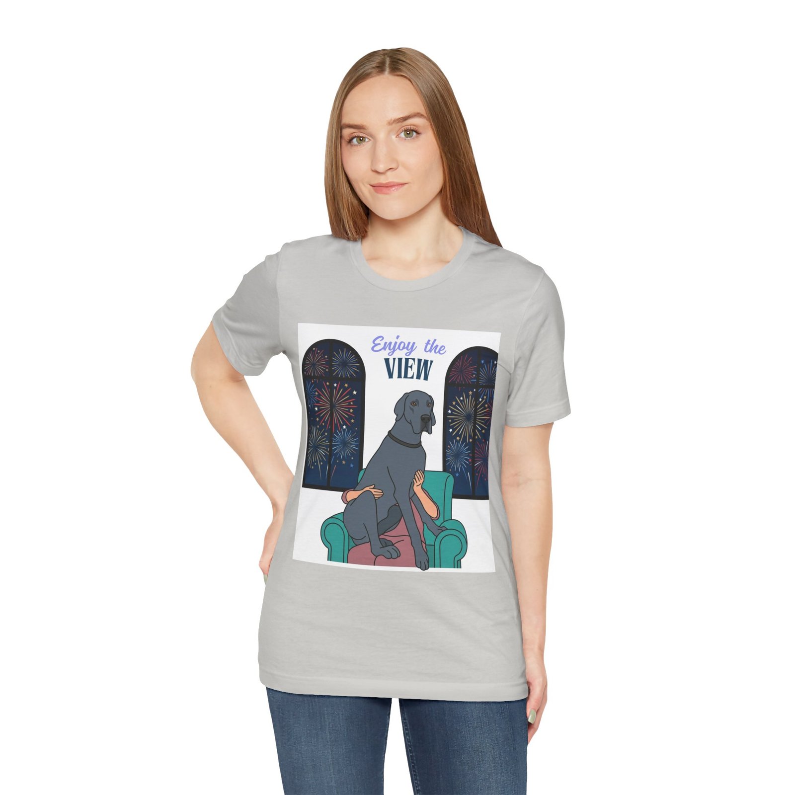 Blue Great Dane Enjoy the View T-Shirt — Dog Watching Fireworks Graphic Tee - Image 20