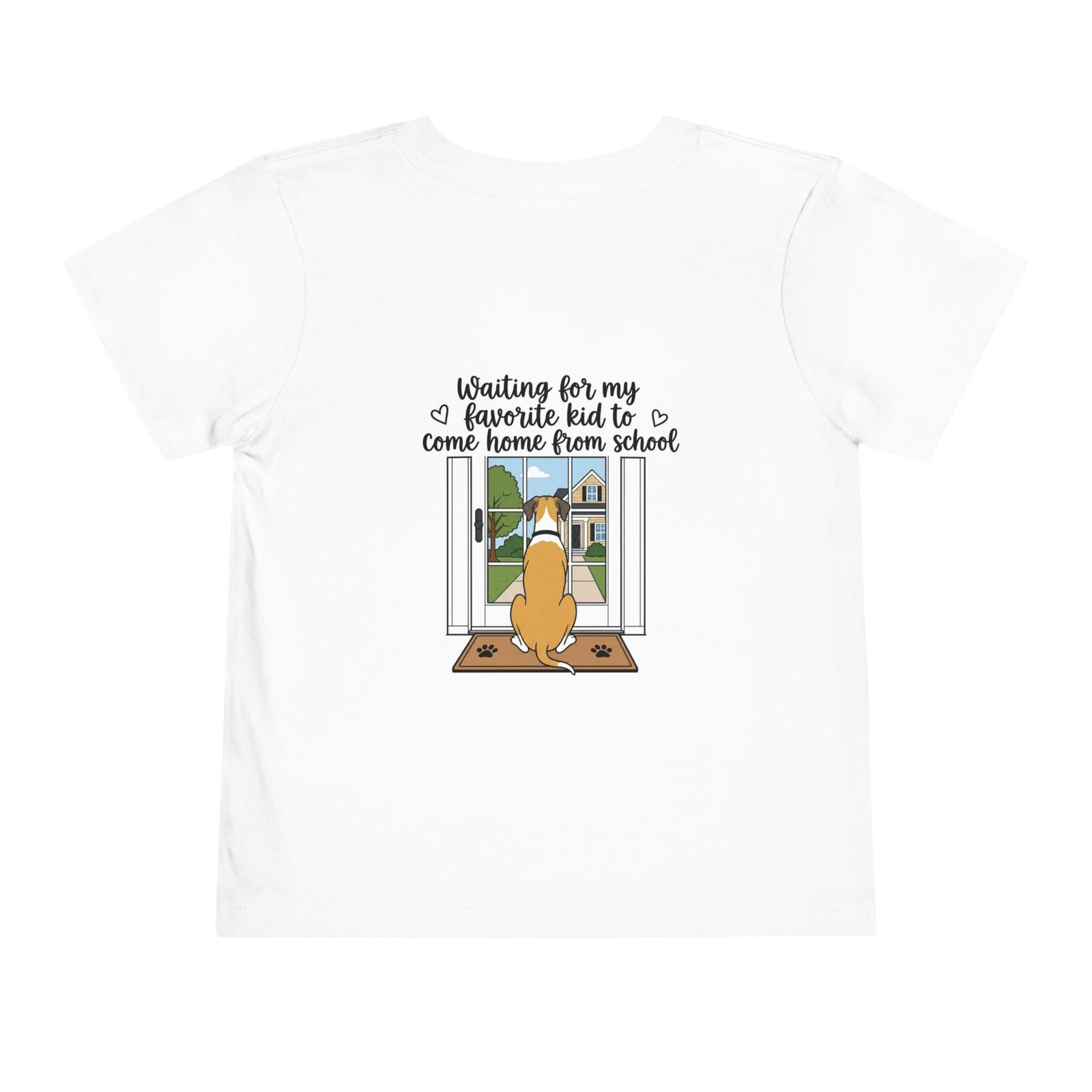 Toddler Tee – Fawn Mantle Great Dane "Waiting for My Favorite Kid to Come Home From School" Dog Window Graphic