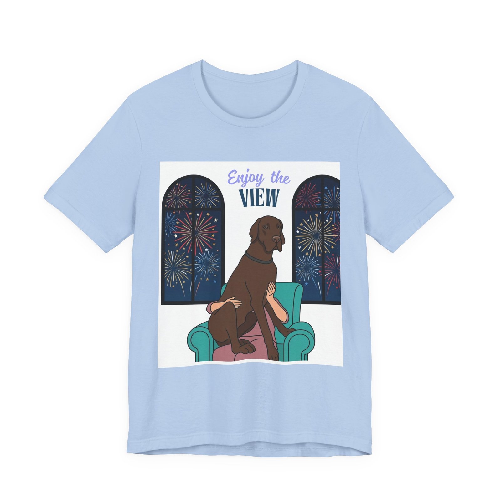 Chocolate Great Dane Enjoy the View T-Shirt — Dog Watching Fireworks Graphic Tee - Image 36