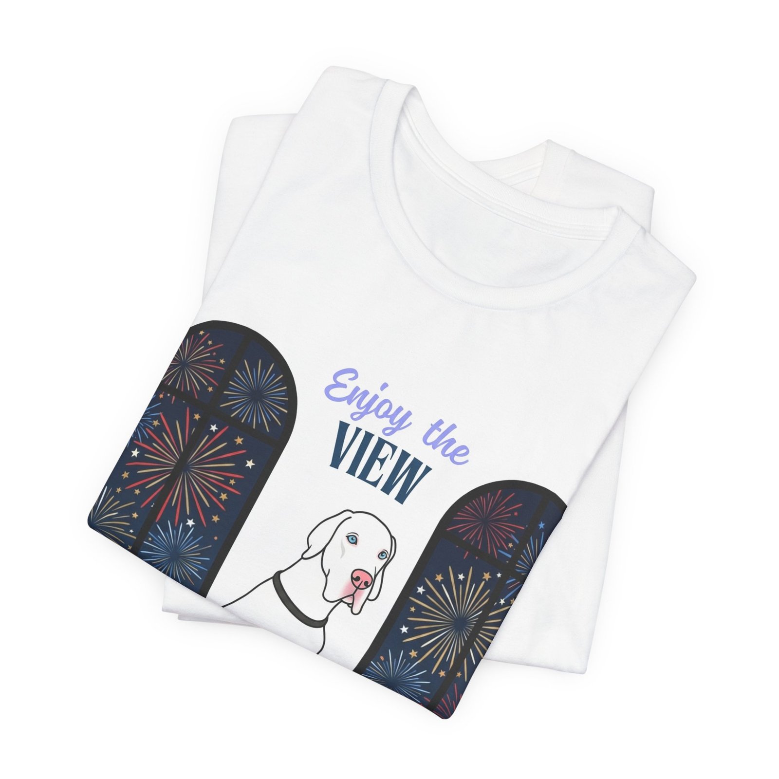 White with Blue Eyes Great Dane Enjoy the View T-Shirt — Dog Watching Fireworks Graphic Tee - Image 19