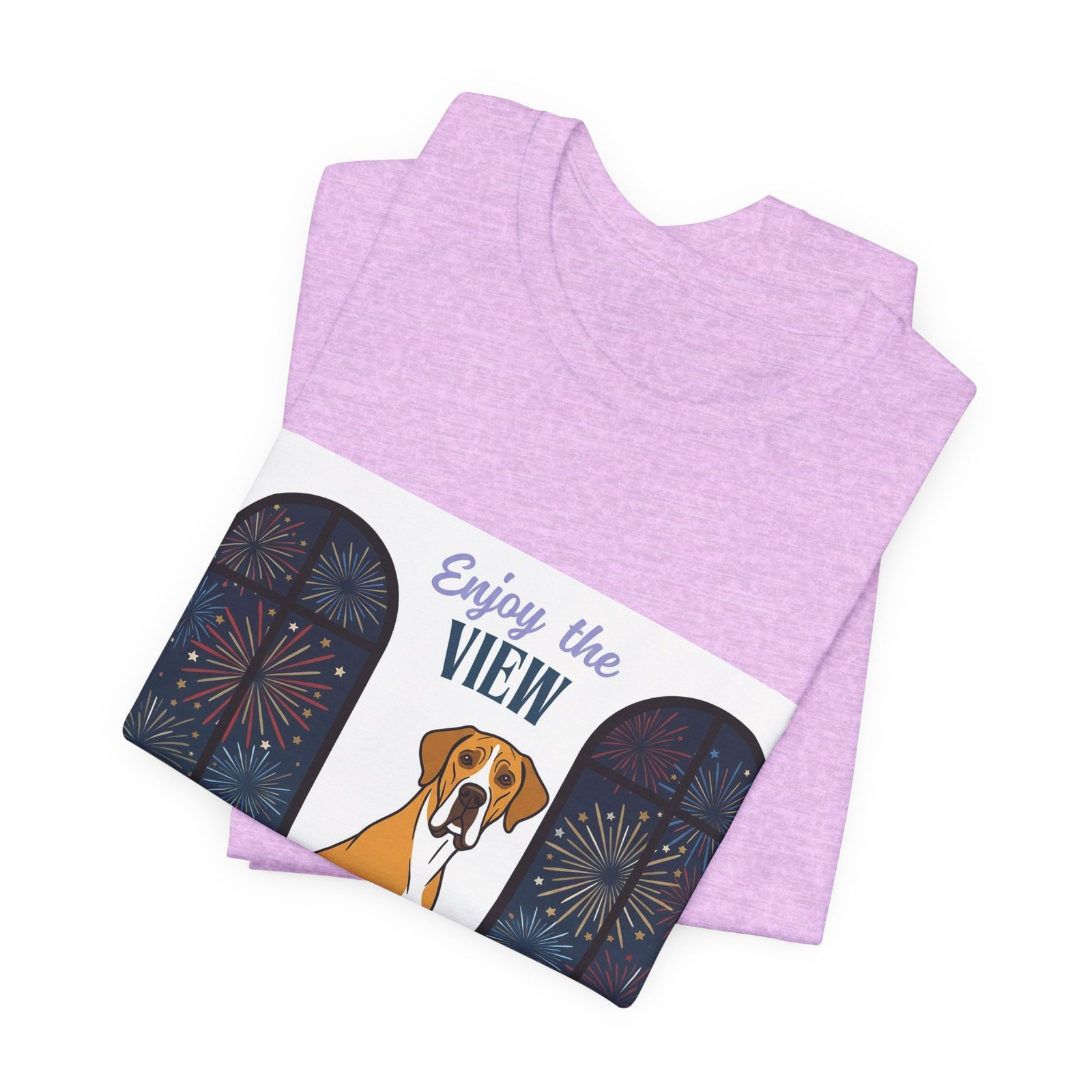 Fawn Mantle Great Dane Enjoy the View T-Shirt — Dog Watching Fireworks Graphic Tee - Image 58