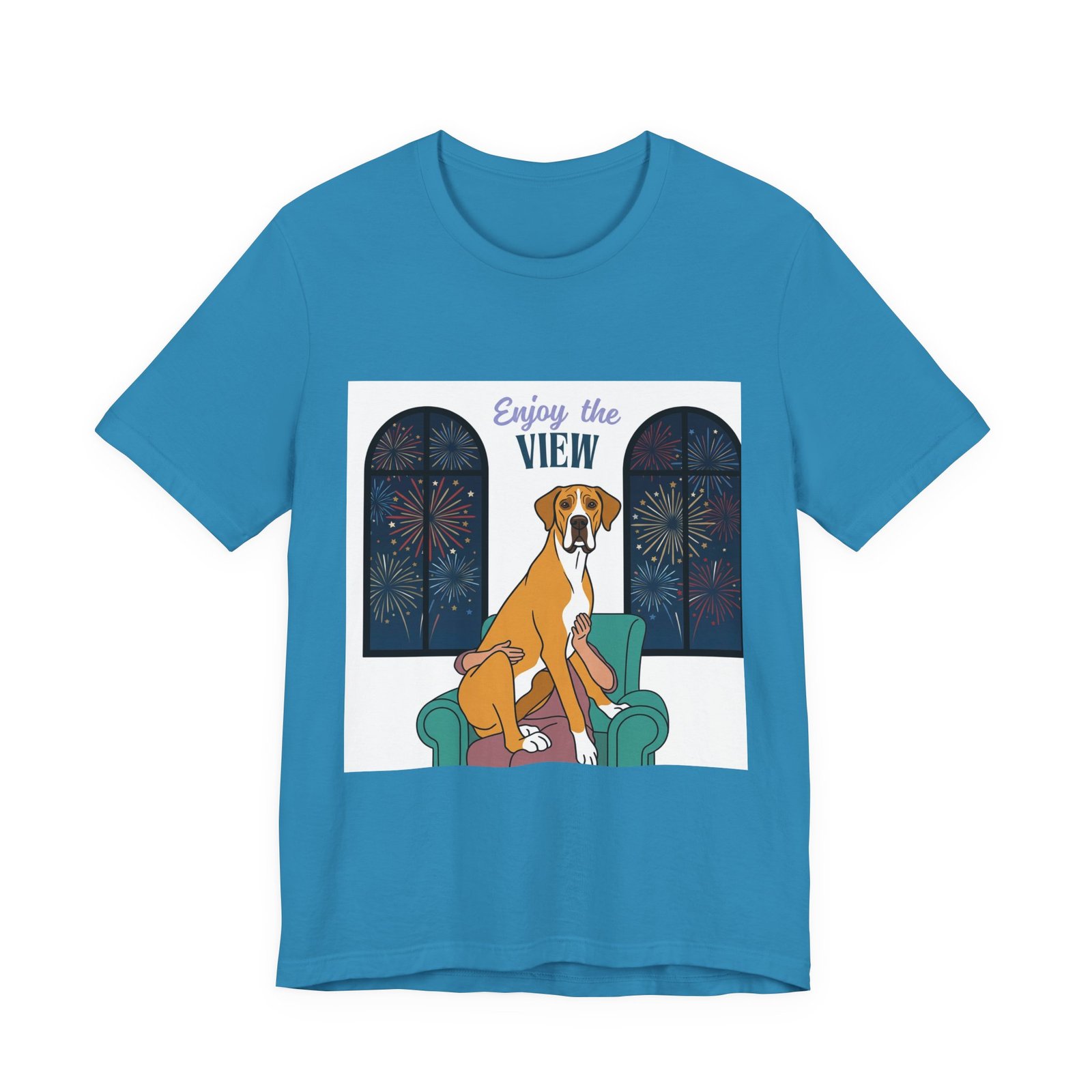 Fawn Mantle Great Dane Enjoy the View T-Shirt — Dog Watching Fireworks Graphic Tee - Image 7