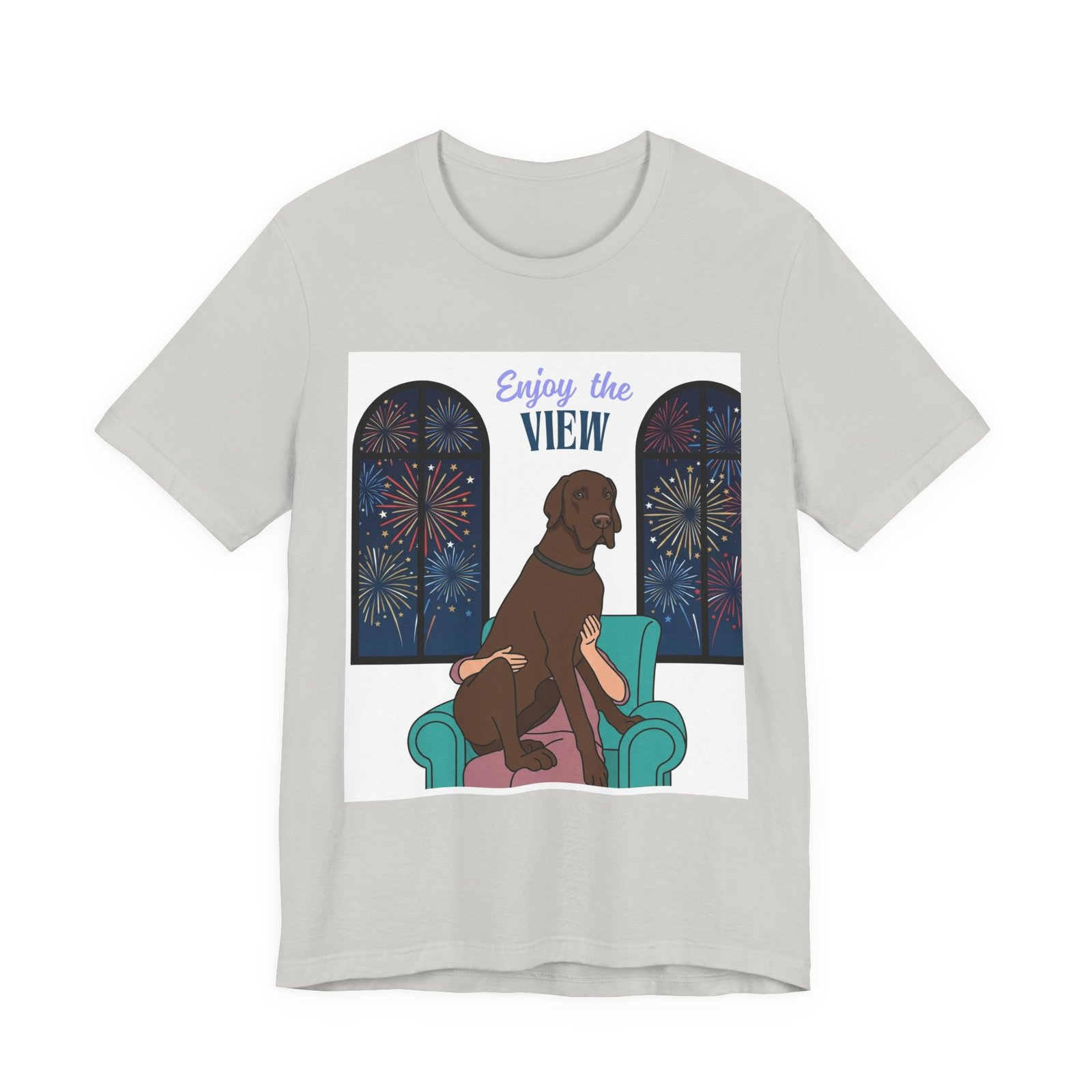 Chocolate Great Dane Enjoy the View T-Shirt — Dog Watching Fireworks Graphic Tee - Image 16