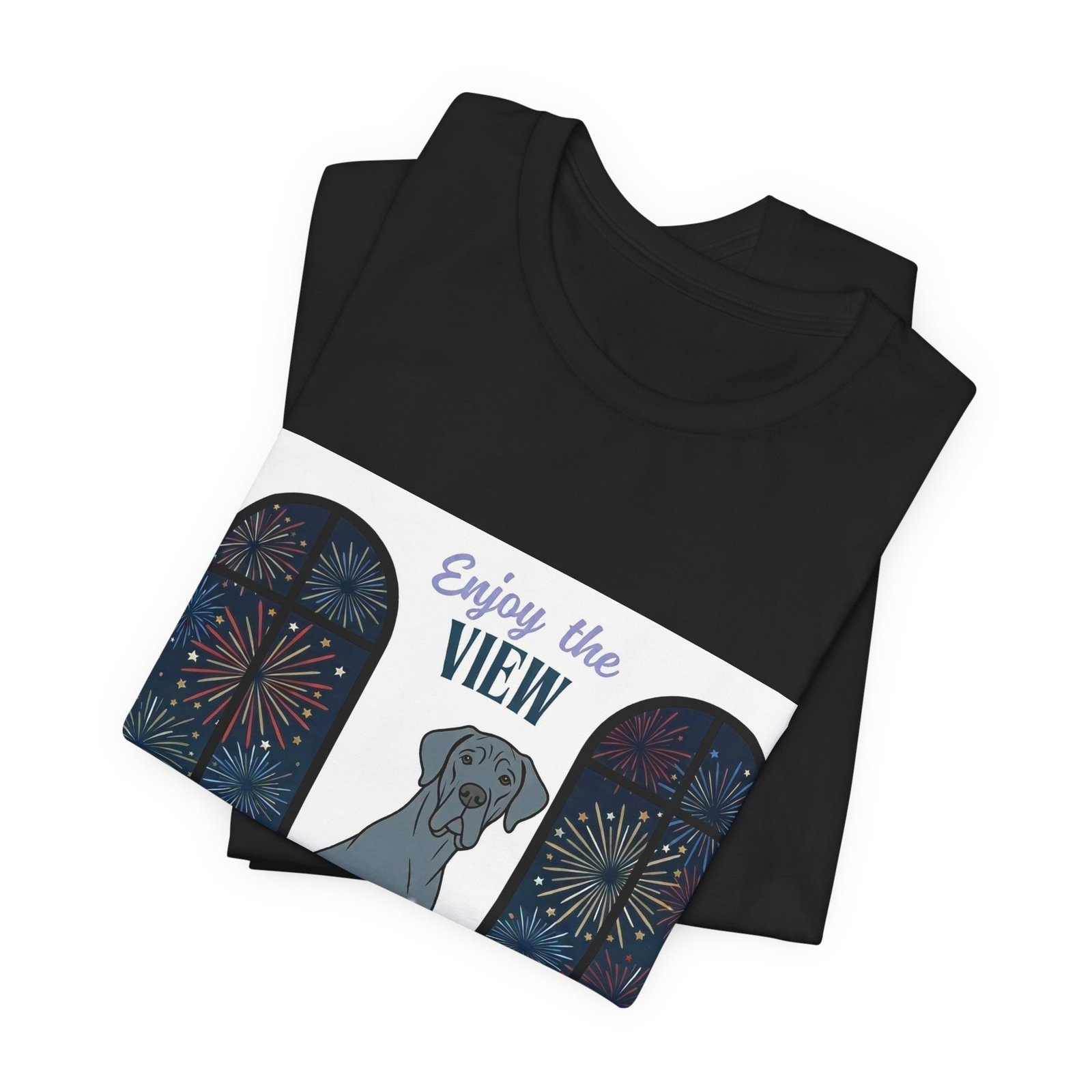 Blue with white chest marking Great Dane Enjoy the View T-Shirt — Dog Watching Fireworks Graphic Tee - Image 14