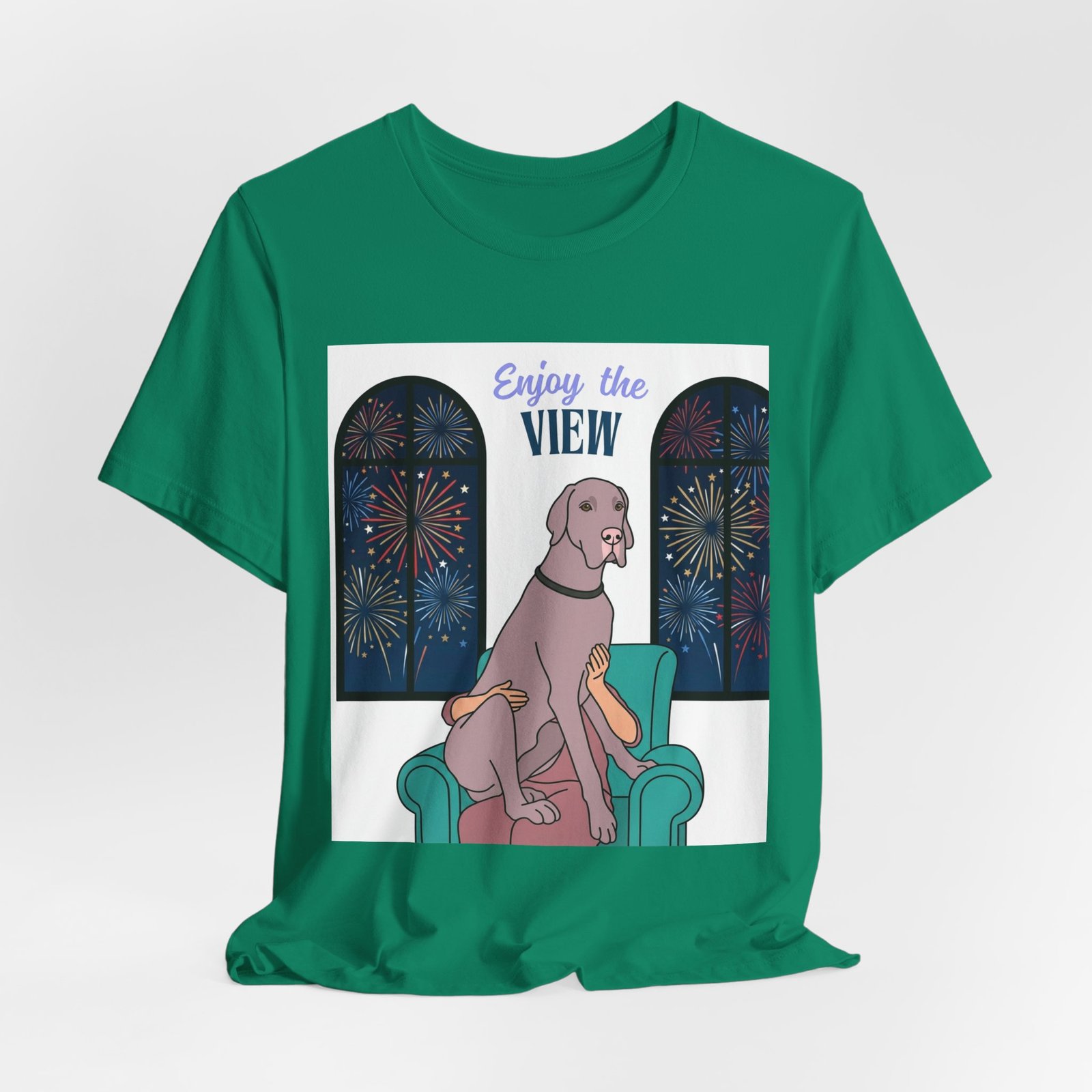 Lilac Great Dane Enjoy the View T-Shirt — Dog Watching Fireworks Graphic Tee - Image 34