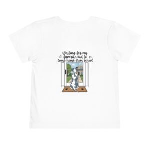Toddler Tee – Blue Harlequin Great Dane "Waiting for My Favorite Kid to Come Home From School" Dog Window Graphic