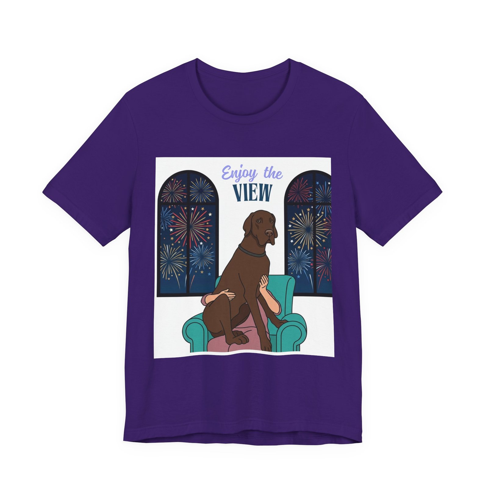 Chocolate Great Dane Enjoy the View T-Shirt — Dog Watching Fireworks Graphic Tee - Image 46
