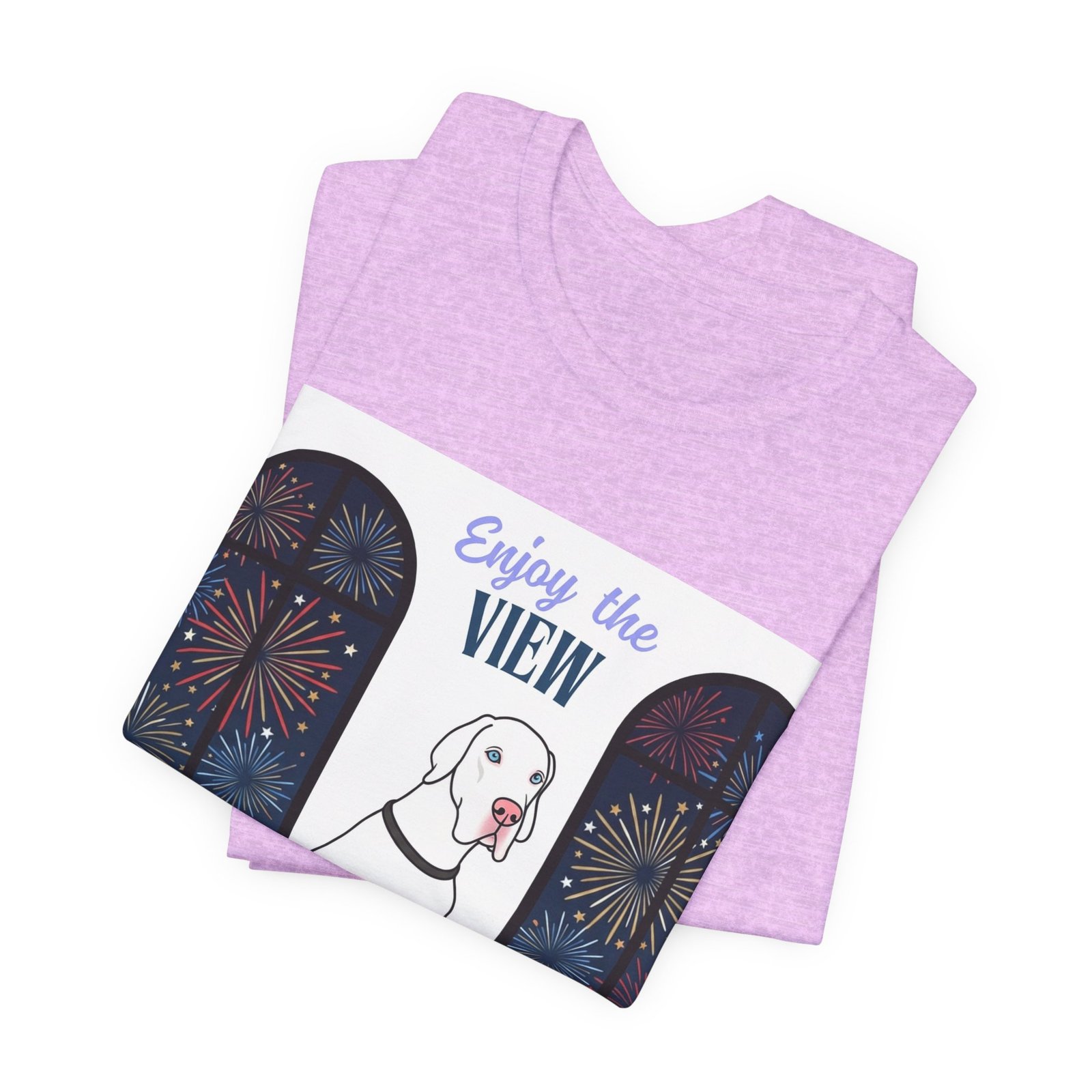 White with Blue Eyes Great Dane Enjoy the View T-Shirt — Dog Watching Fireworks Graphic Tee - Image 53