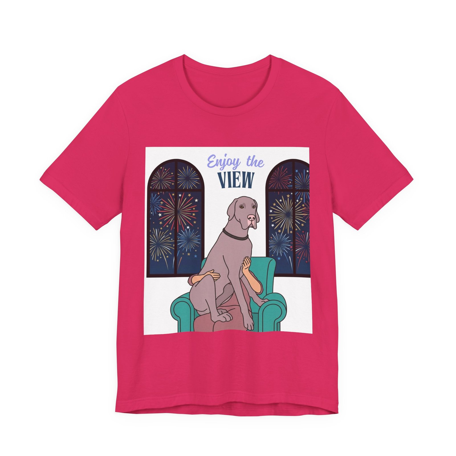 Lilac Great Dane Enjoy the View T-Shirt — Dog Watching Fireworks Graphic Tee - Image 61