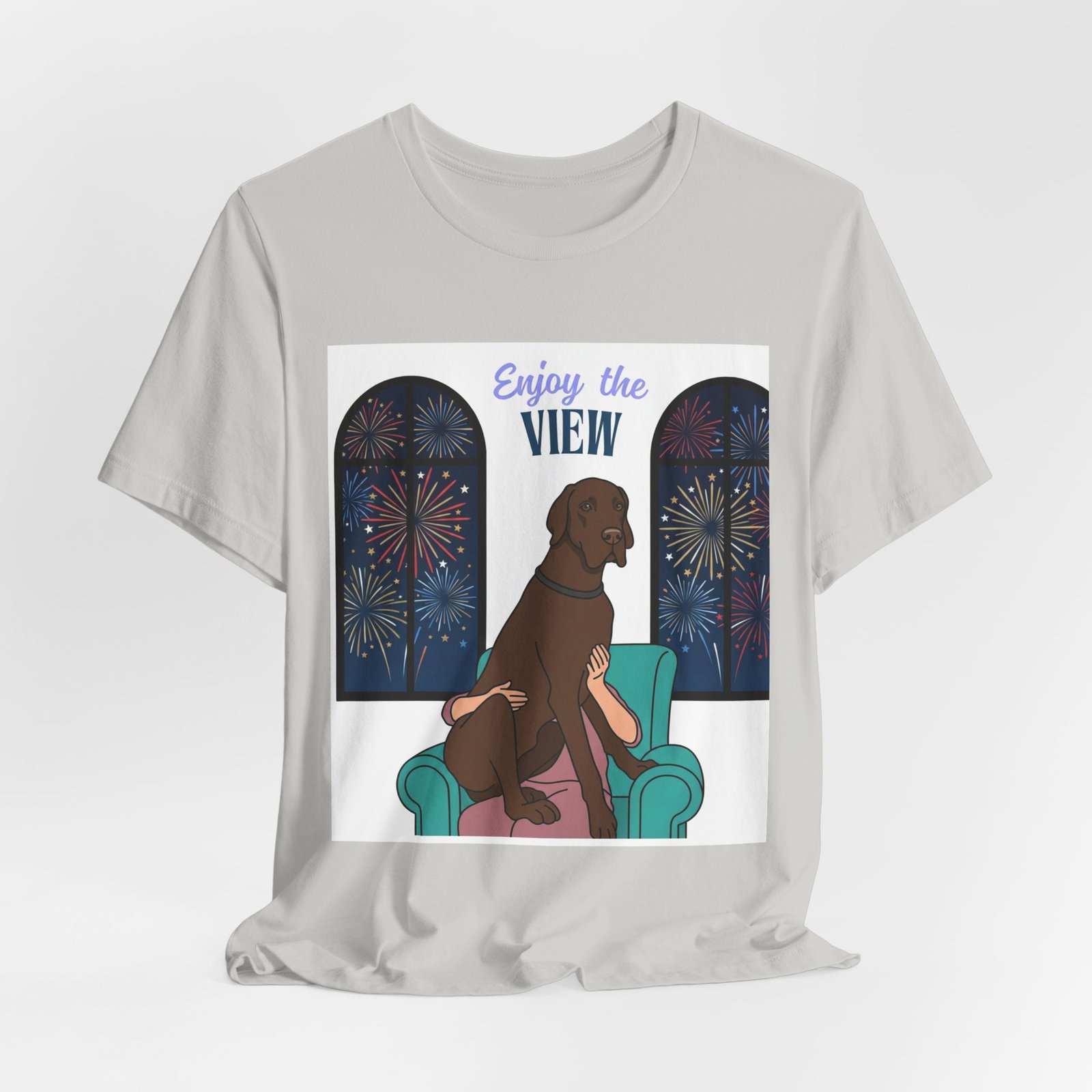 Chocolate Great Dane Enjoy the View T-Shirt — Dog Watching Fireworks Graphic Tee - Image 19