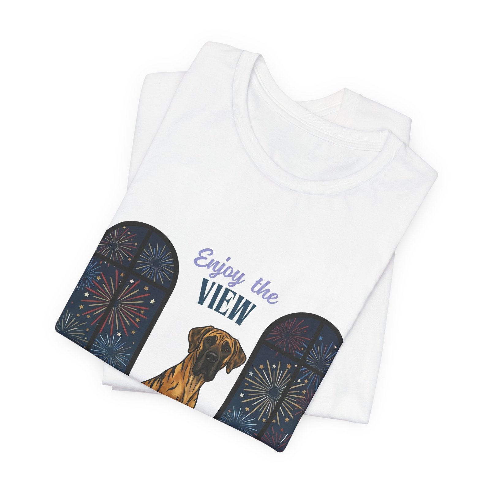 Brindle with white chest marking Great Dane Enjoy the View T-Shirt — Dog Watching Fireworks Graphic Tee - Image 19