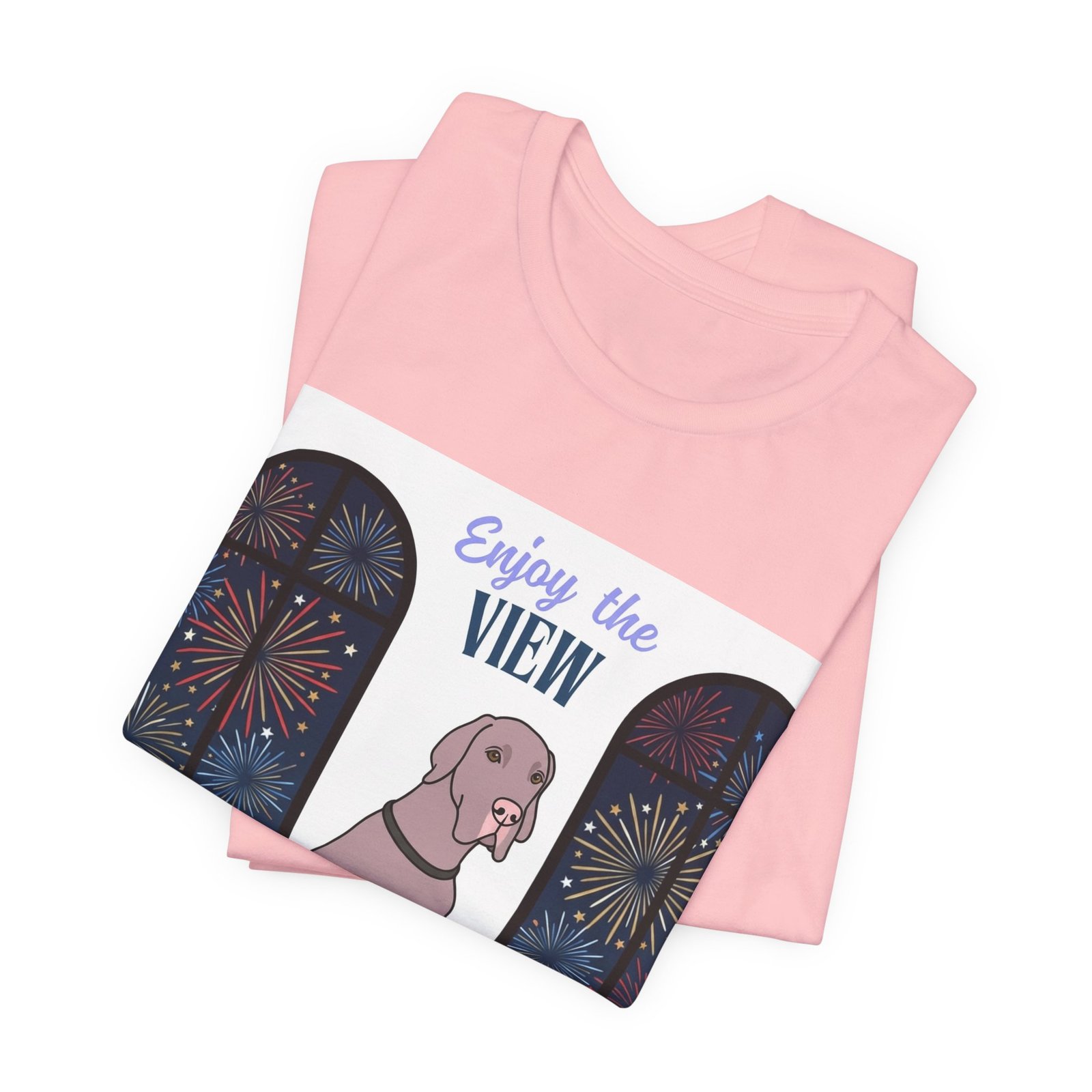 Lilac Great Dane Enjoy the View T-Shirt — Dog Watching Fireworks Graphic Tee - Image 4