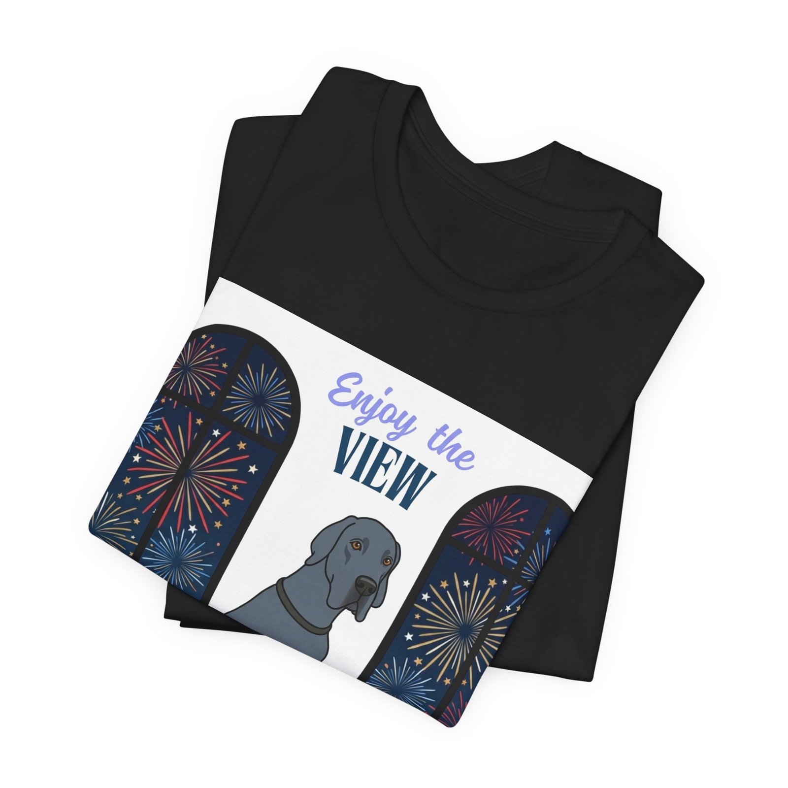 Blue Great Dane Enjoy the View T-Shirt — Dog Watching Fireworks Graphic Tee - Image 13