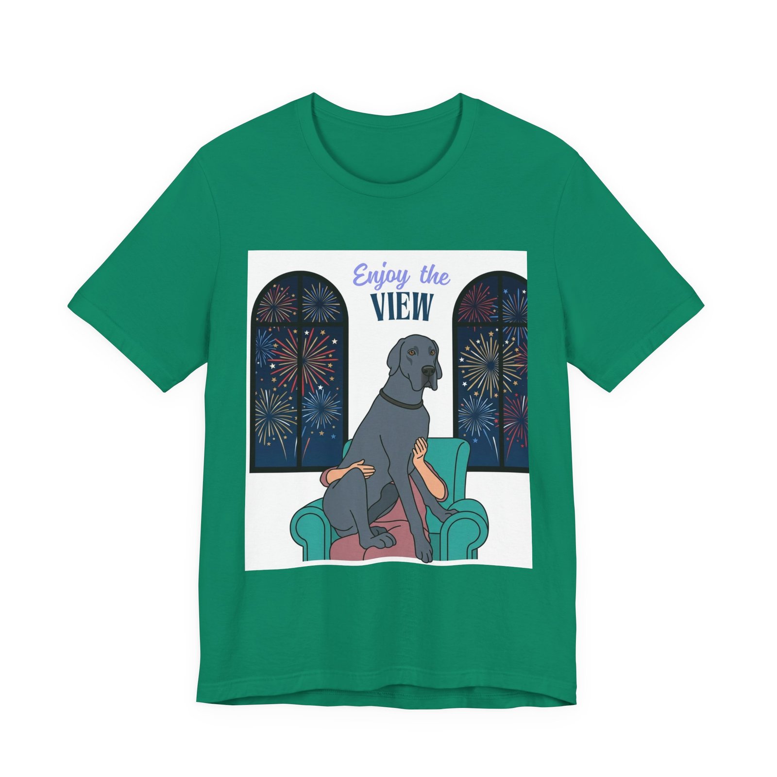 Blue Great Dane Enjoy the View T-Shirt — Dog Watching Fireworks Graphic Tee - Image 21
