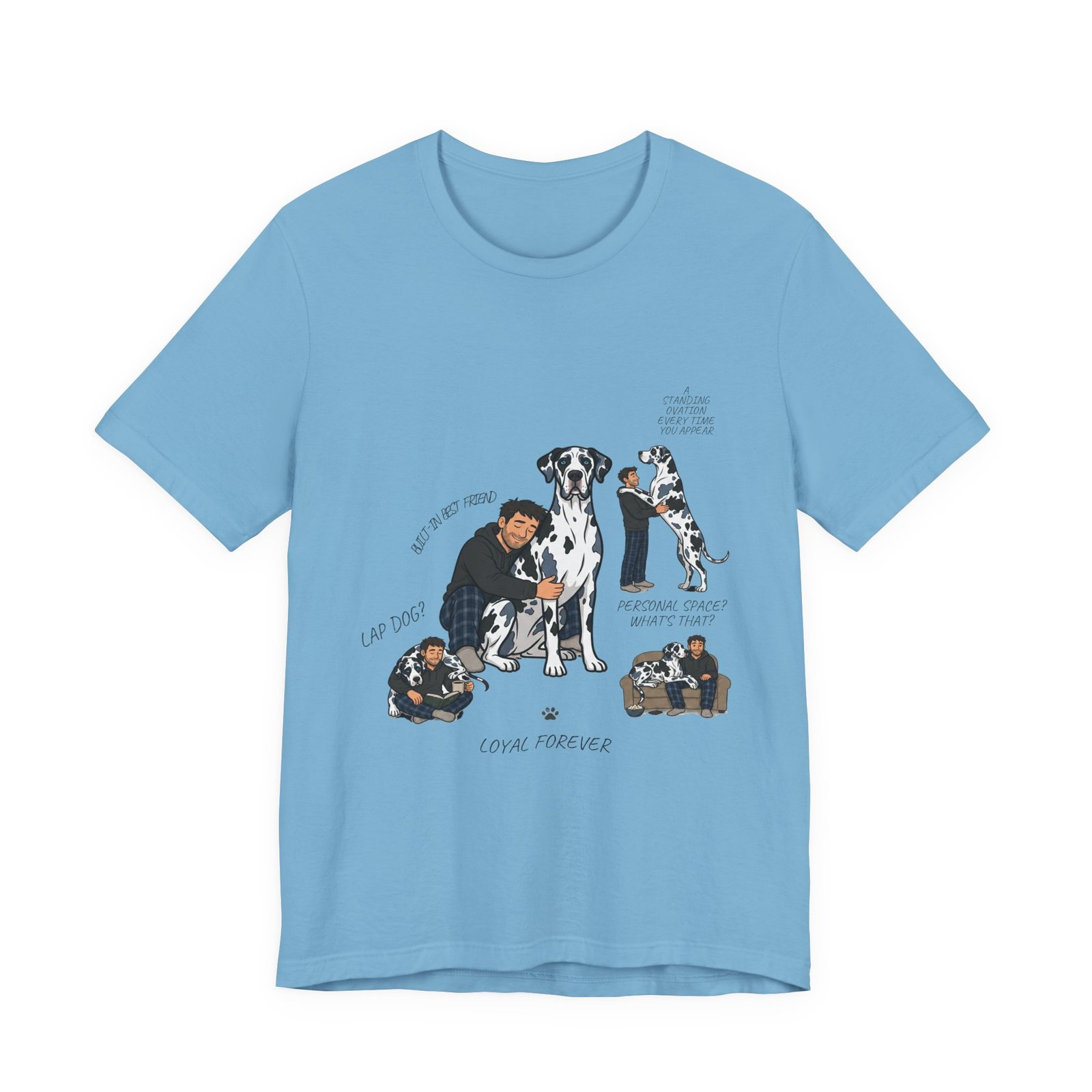 Blue and Black Merlequin with blue eyes Great Danes Illustrated Tee — "Men + Great Danes" Graphic T-Shirt - Image 53