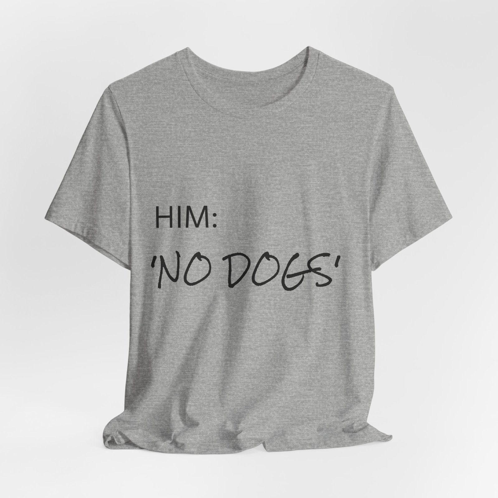 Brindle Great Dane T-Shirt — "NO DOGS" Script Front with Man and Dog on Couch Graphic - Image 34