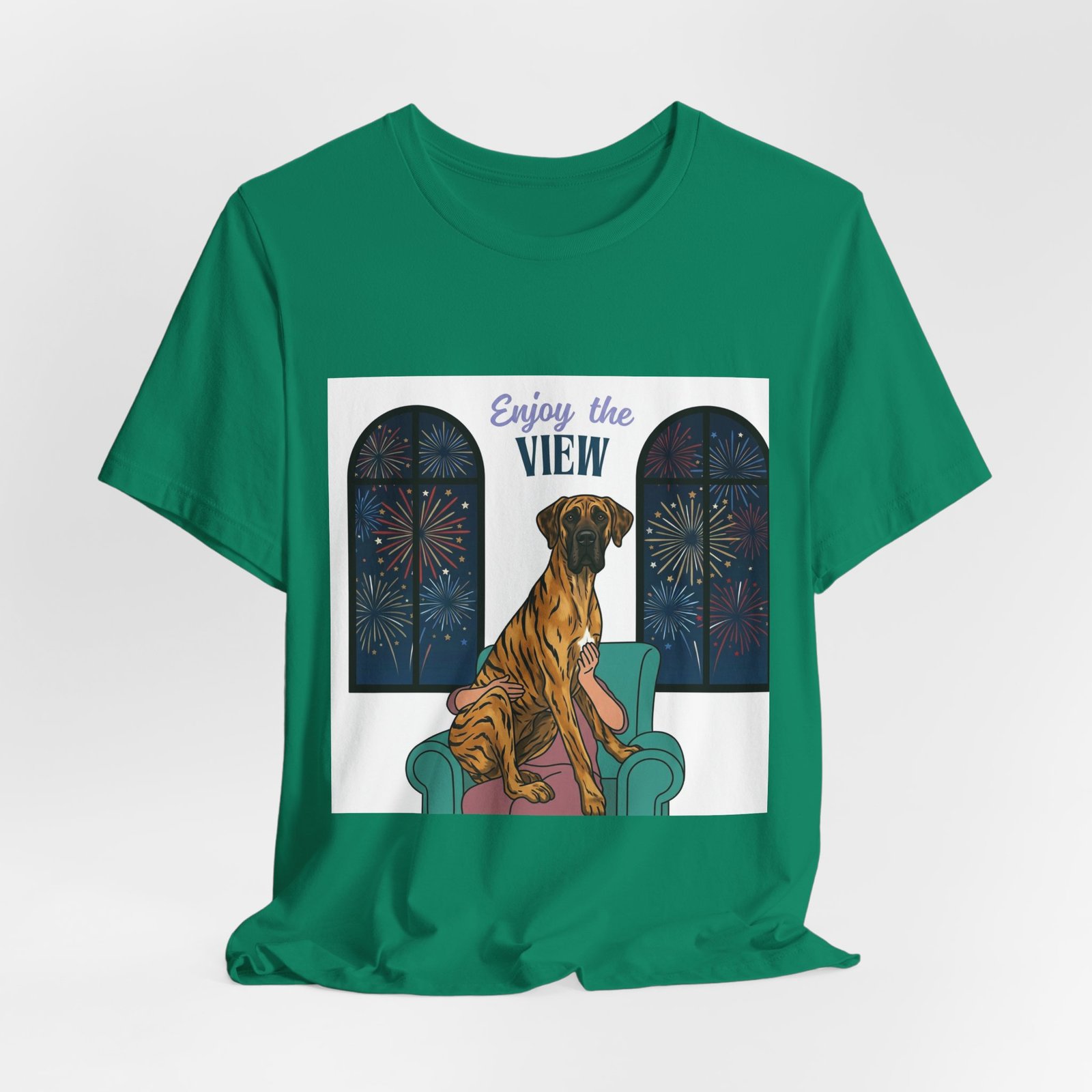 Brindle with white chest marking Great Dane Enjoy the View T-Shirt — Dog Watching Fireworks Graphic Tee - Image 34