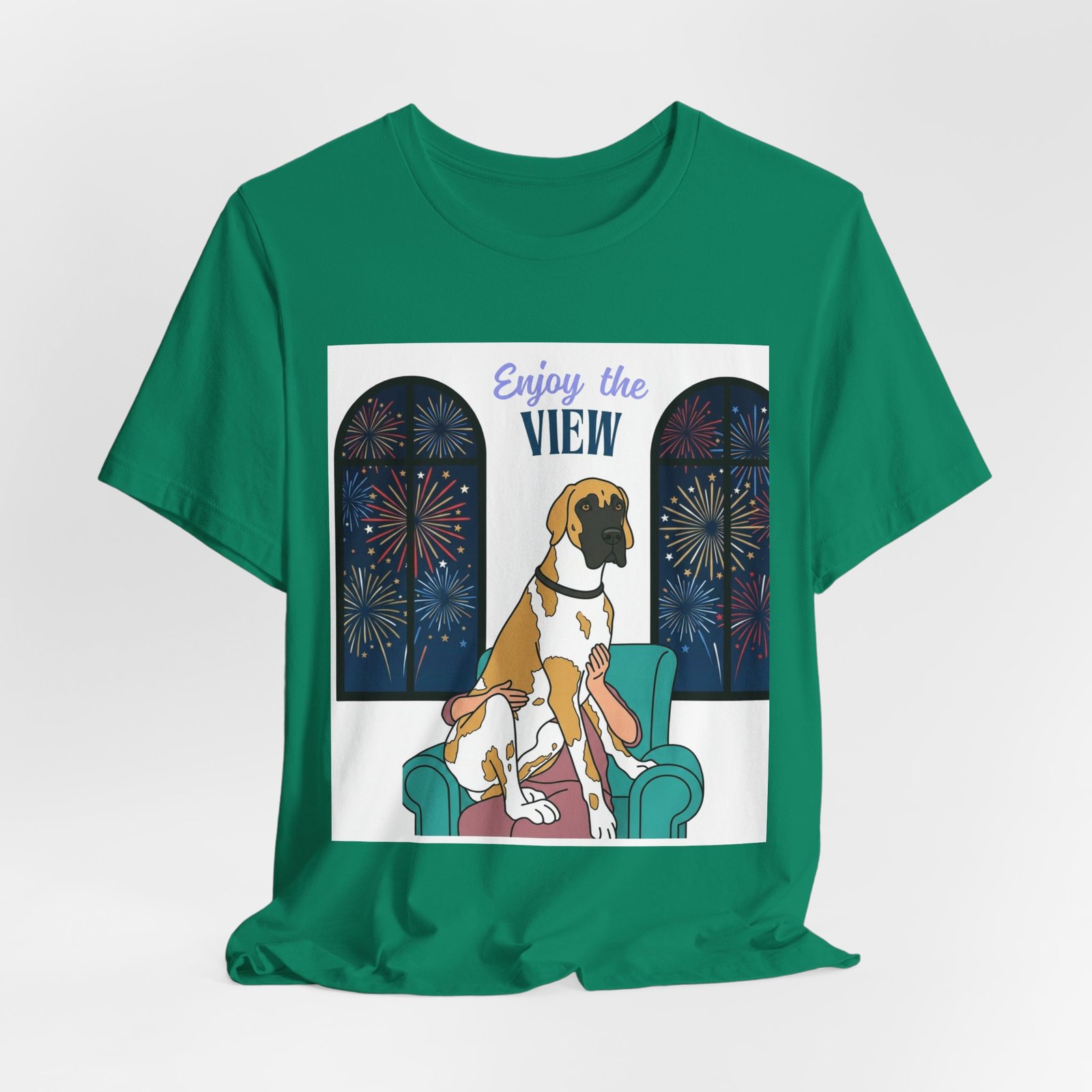 Fawnequin Great Dane Enjoy the View T-Shirt — Dog Watching Fireworks Graphic Tee - Image 34