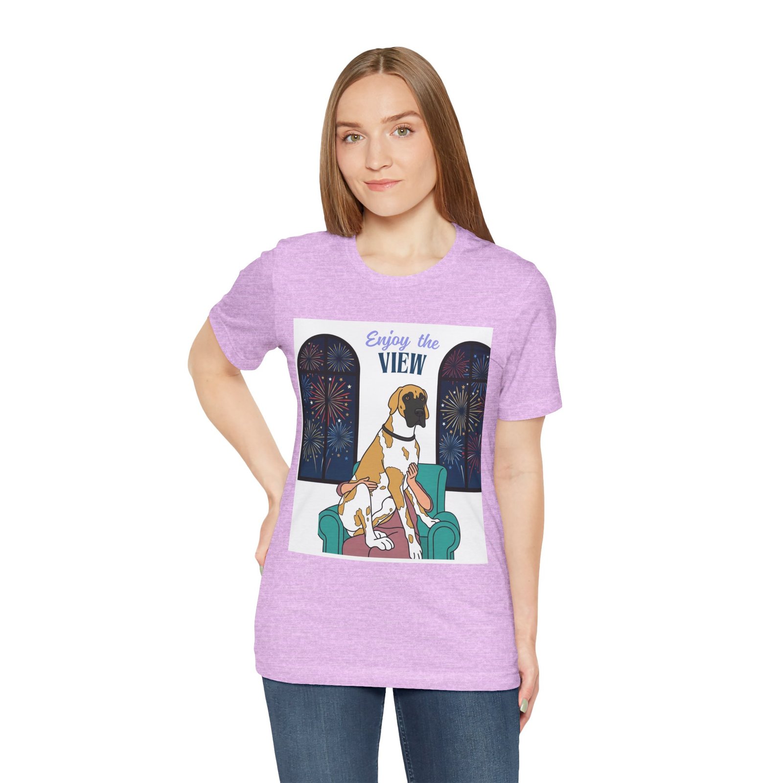 Fawnequin Great Dane Enjoy the View T-Shirt — Dog Watching Fireworks Graphic Tee - Image 60