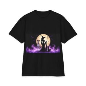 Fawnequin Great Dane Her Familiars, up to 7x, Heavy T Shirt, Cat, Witch Silhouette Moon T‑Shirt — Halloween