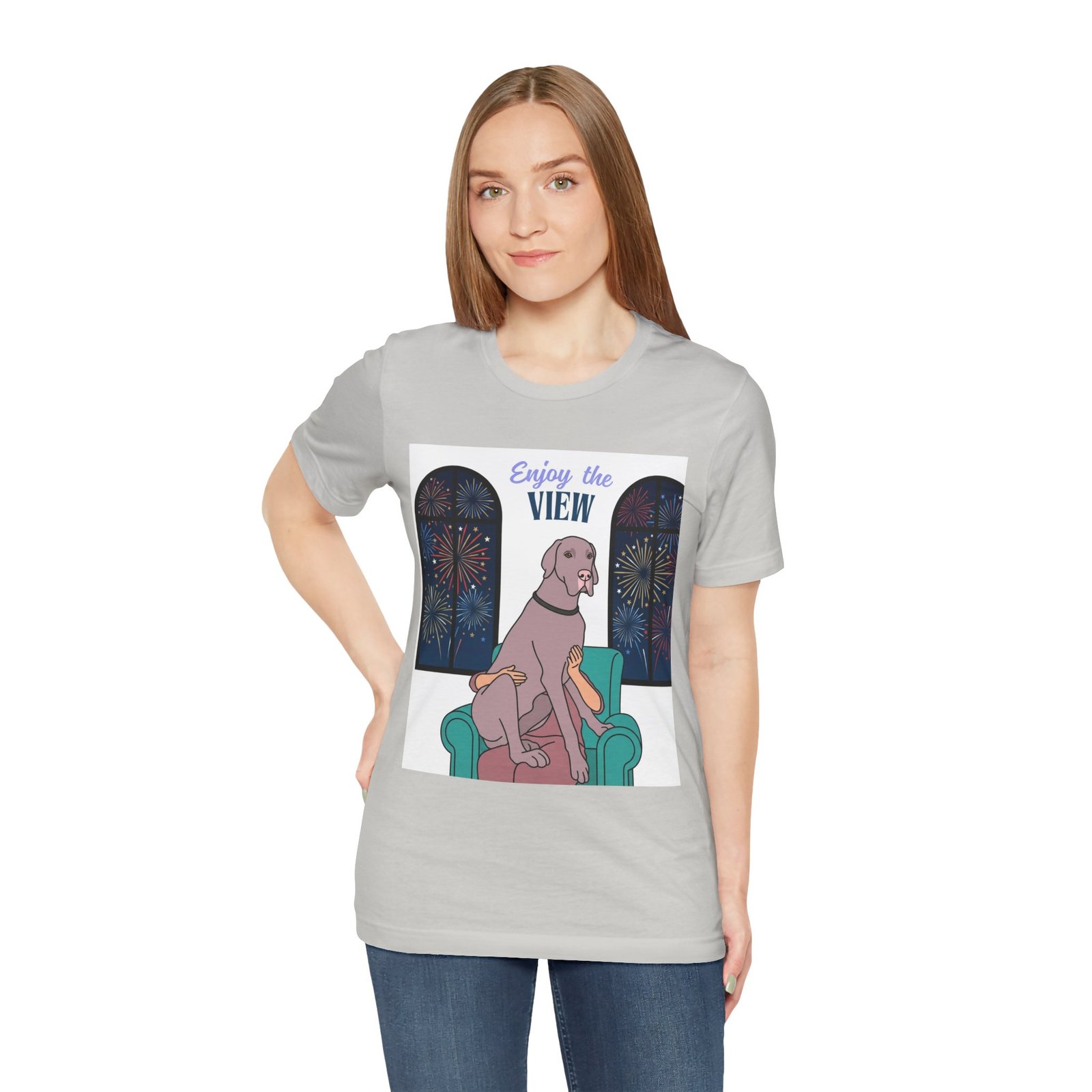 Lilac Great Dane Enjoy the View T-Shirt — Dog Watching Fireworks Graphic Tee - Image 25