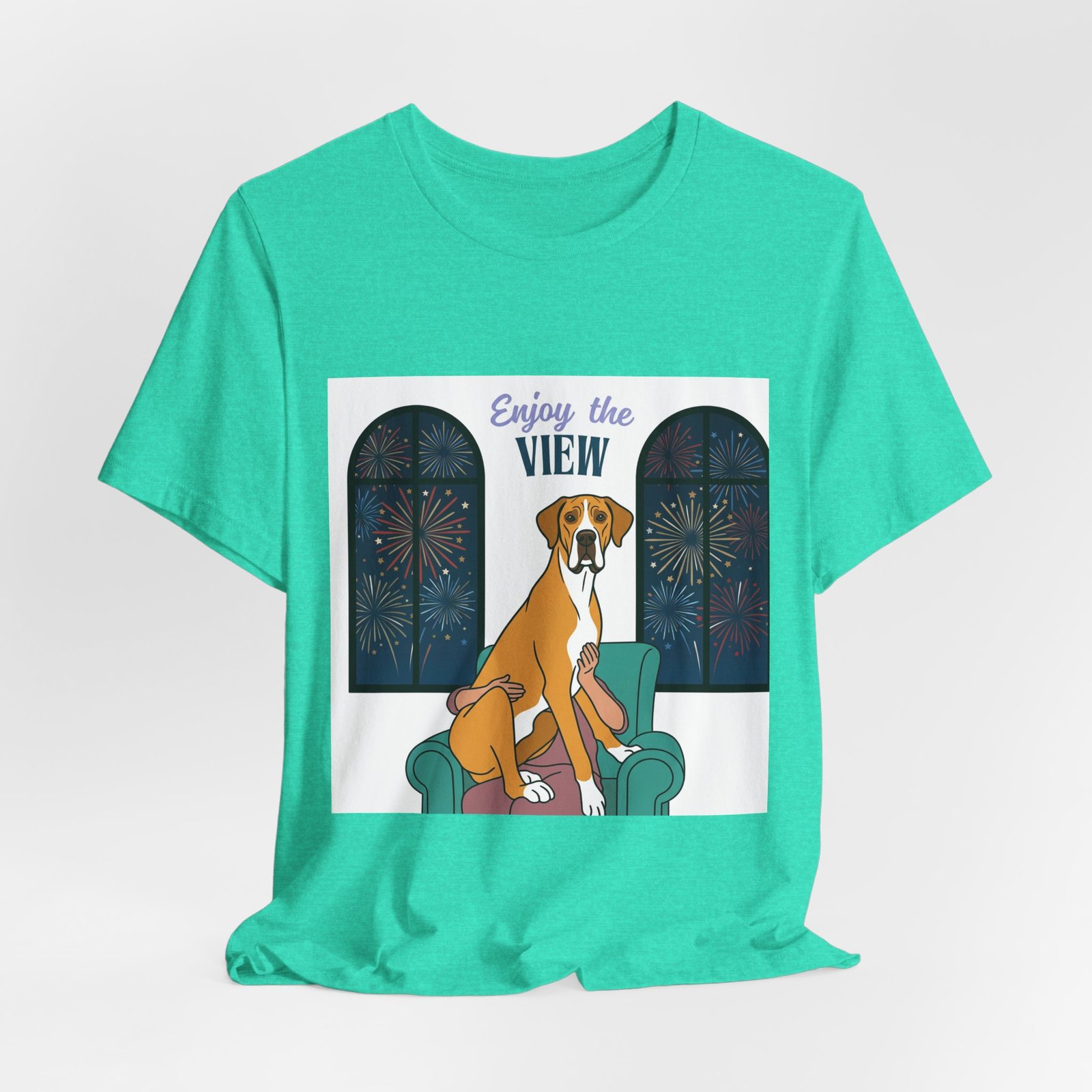 Fawn Mantle Great Dane Enjoy the View T-Shirt — Dog Watching Fireworks Graphic Tee - Image 39