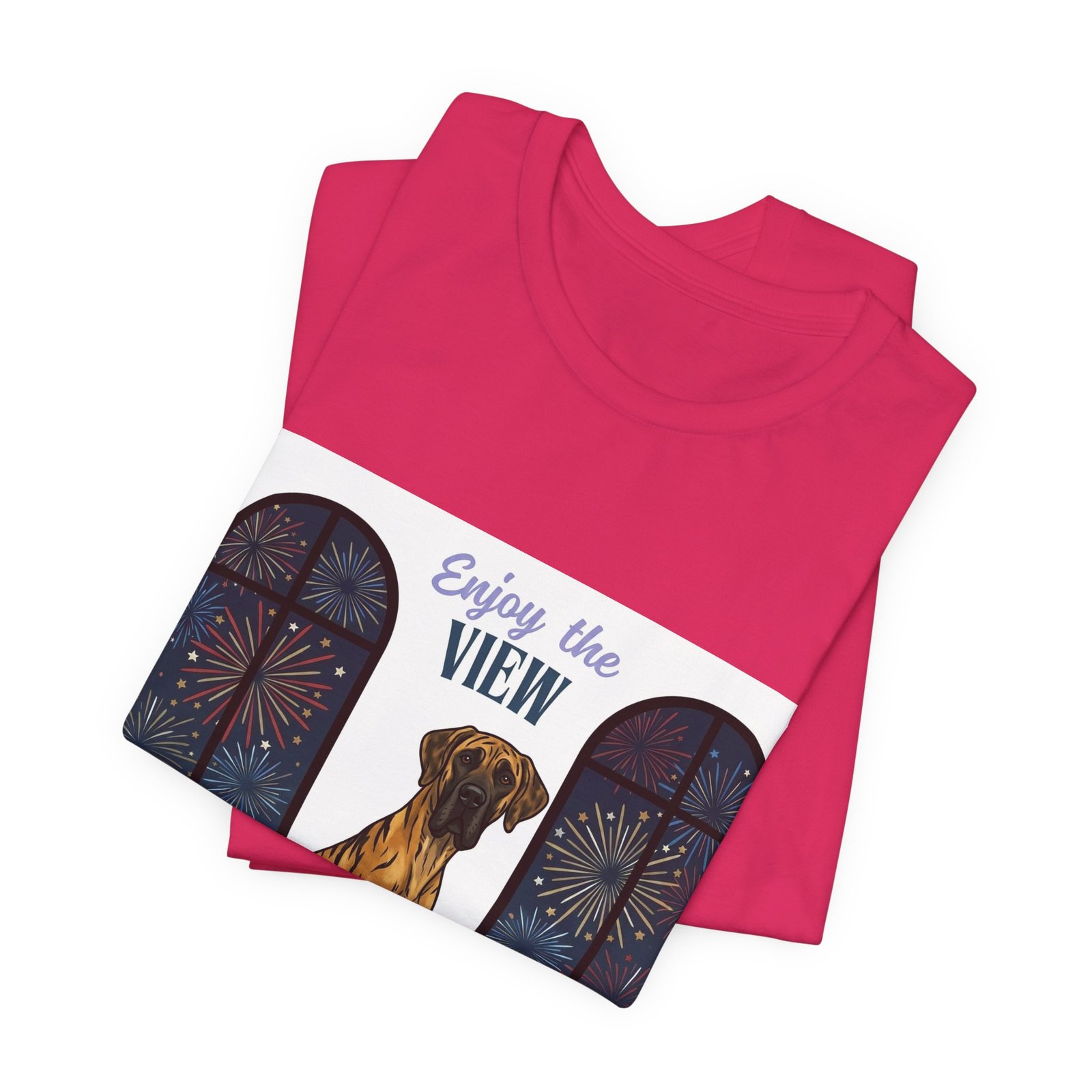 Brindle with white chest marking Great Dane Enjoy the View T-Shirt — Dog Watching Fireworks Graphic Tee - Image 58
