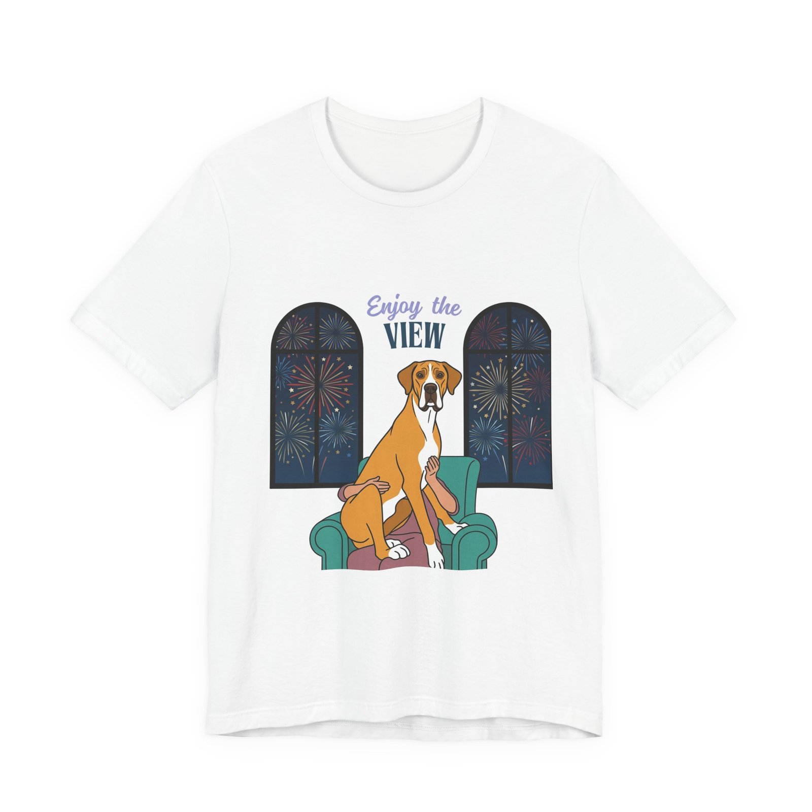 Fawn Mantle Great Dane Enjoy the View T-Shirt — Dog Watching Fireworks Graphic Tee - Image 17