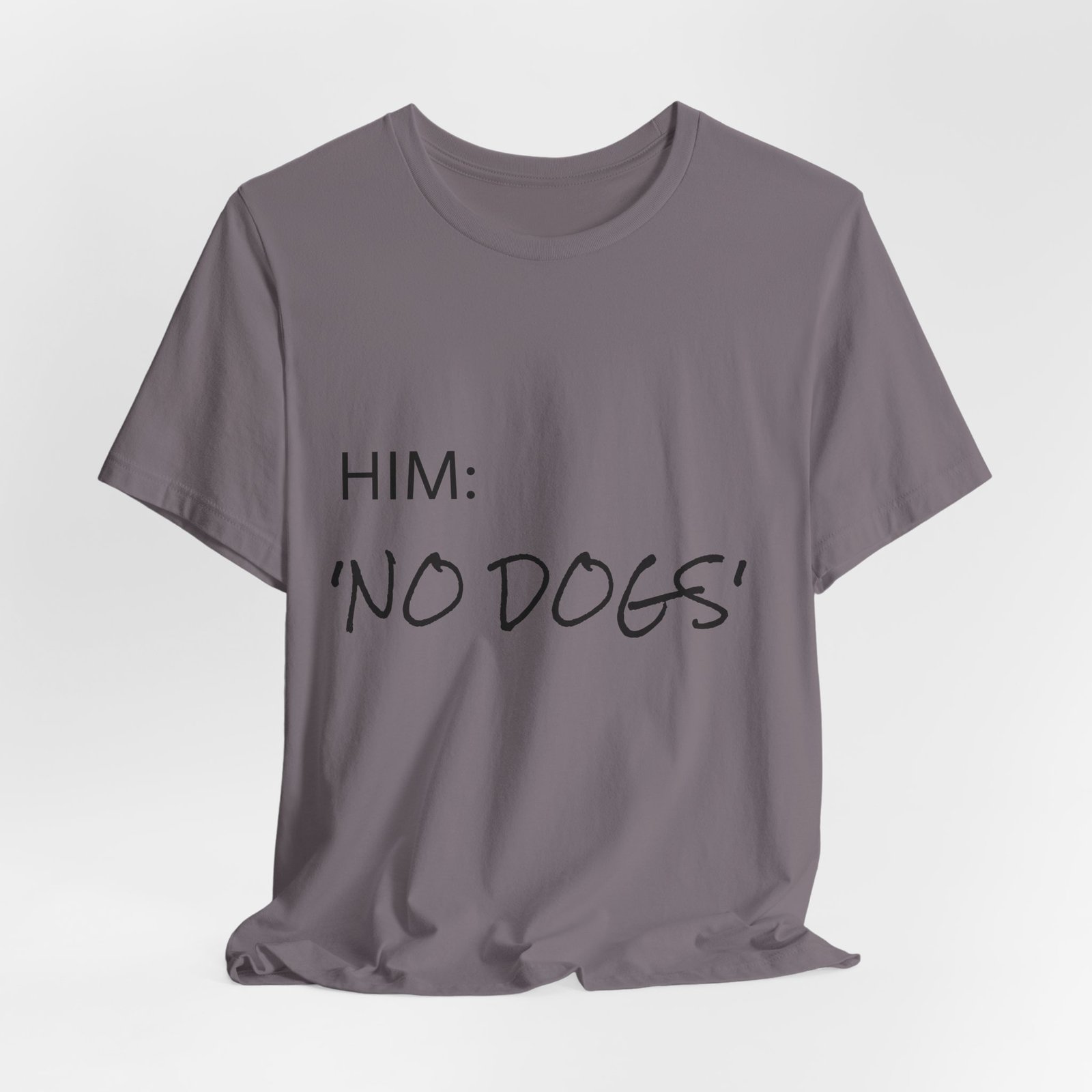 Brindle Great Dane T-Shirt — "NO DOGS" Script Front with Man and Dog on Couch Graphic - Image 54
