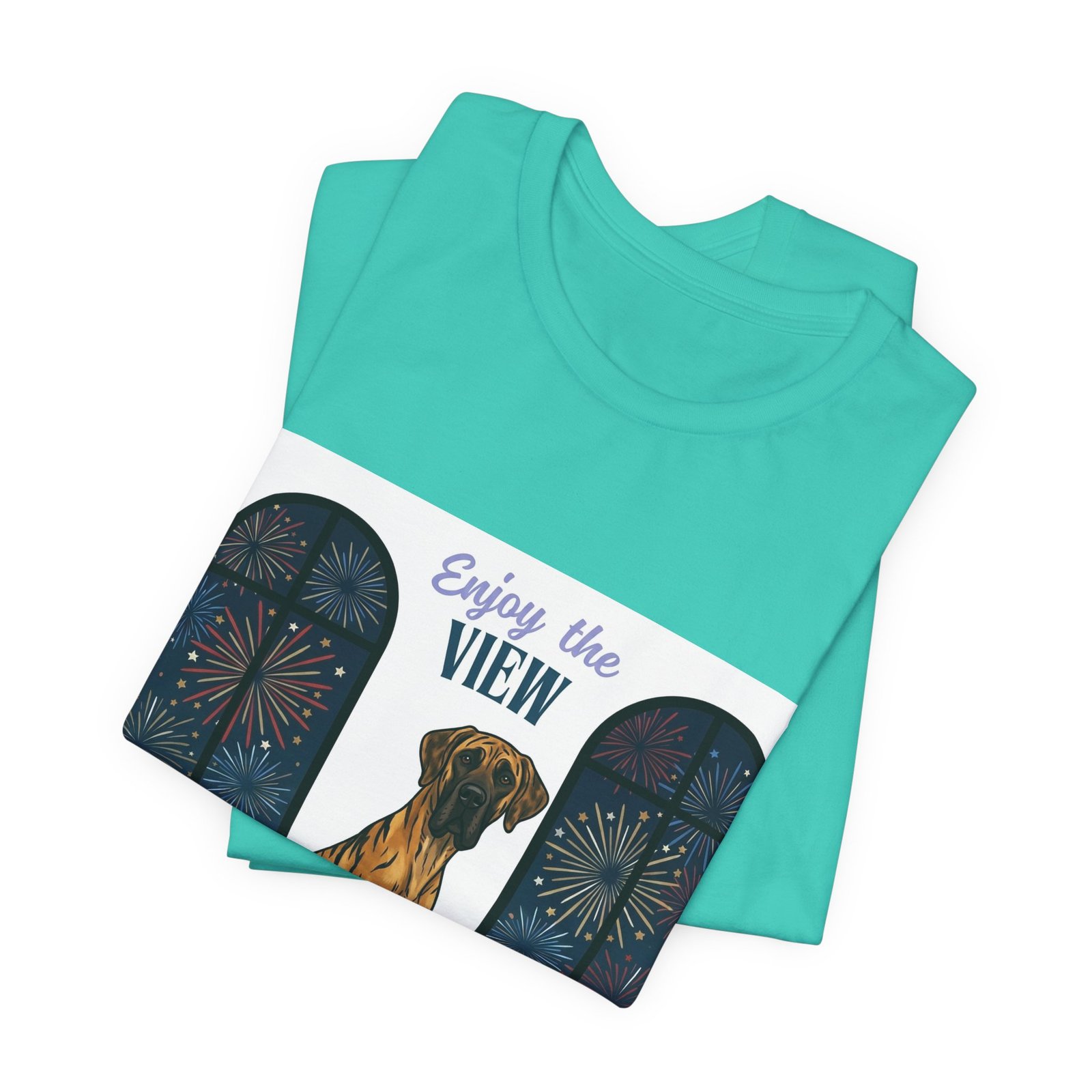 Brindle with white chest marking Great Dane Enjoy the View T-Shirt — Dog Watching Fireworks Graphic Tee - Image 28