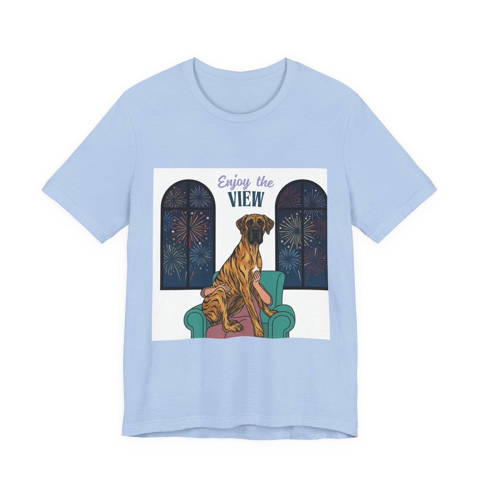 Brindle with white chest marking Great Dane Enjoy the View T-Shirt — Dog Watching Fireworks Graphic Tee - Image 41