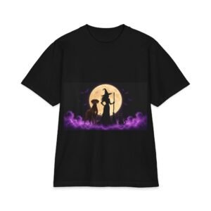 Chocolate with a white chest snip Great Dane Her Familiars, up to 7x, Heavy T Shirt, Cat, Witch Silhouette Moon T‑Shirt — Halloween