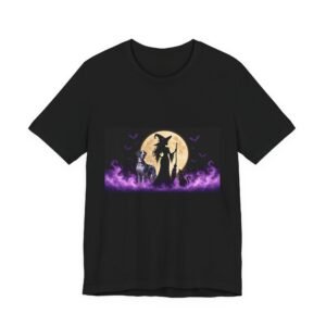 Merlequin Great Dane, Black Cat, & Witch Short Sleeve Tee (up to 5x) – Moonlit Spell Halloween T‑Shirt