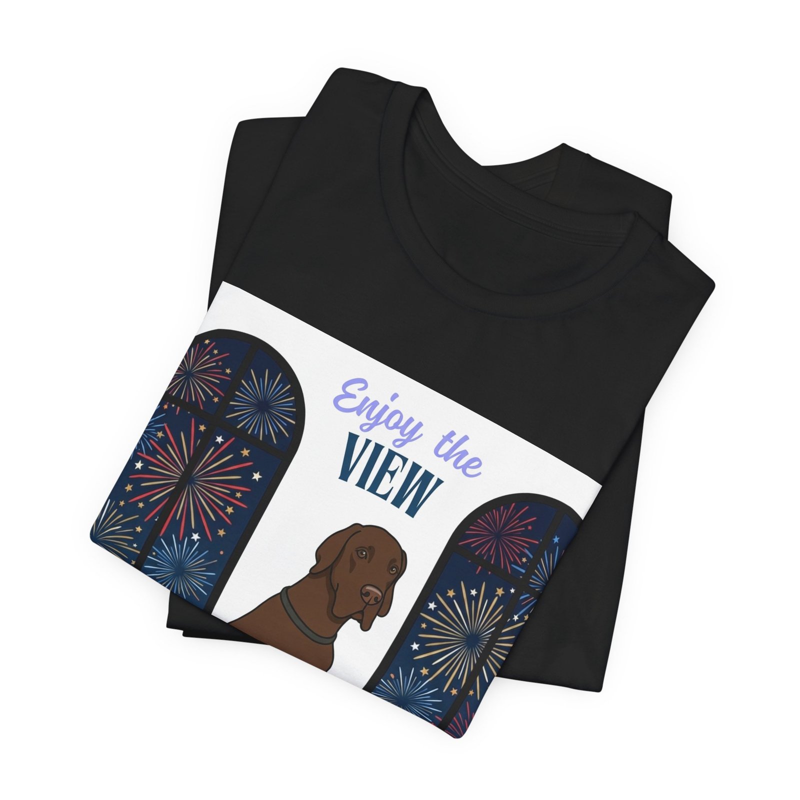 Chocolate Great Dane Enjoy the View T-Shirt — Dog Watching Fireworks Graphic Tee - Image 9