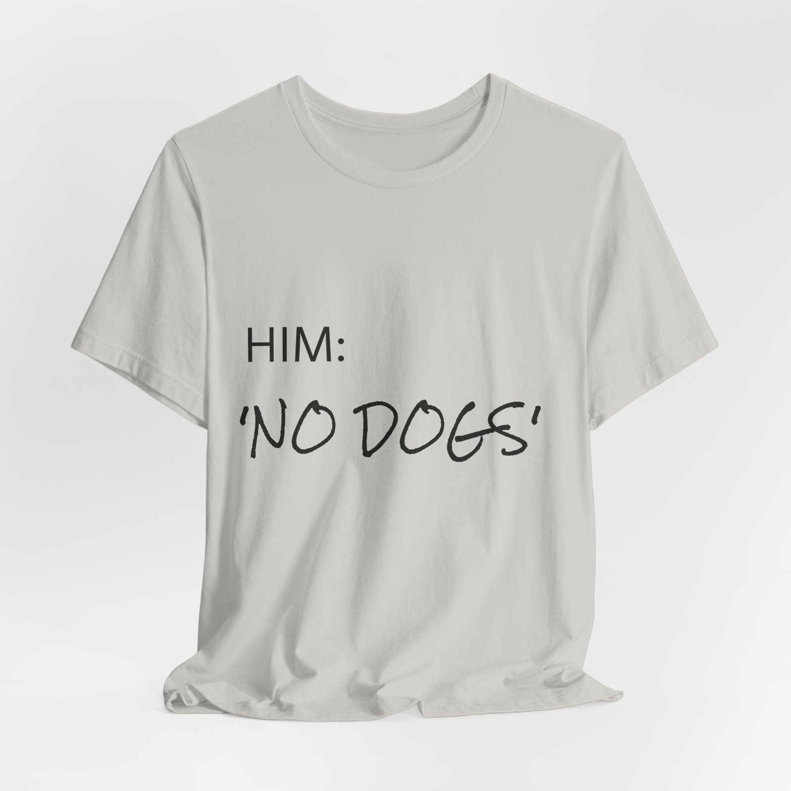 Blue Great Dane T-Shirt — "NO DOGS" Script Front with Man and Dog on Couch Graphic - Image 19