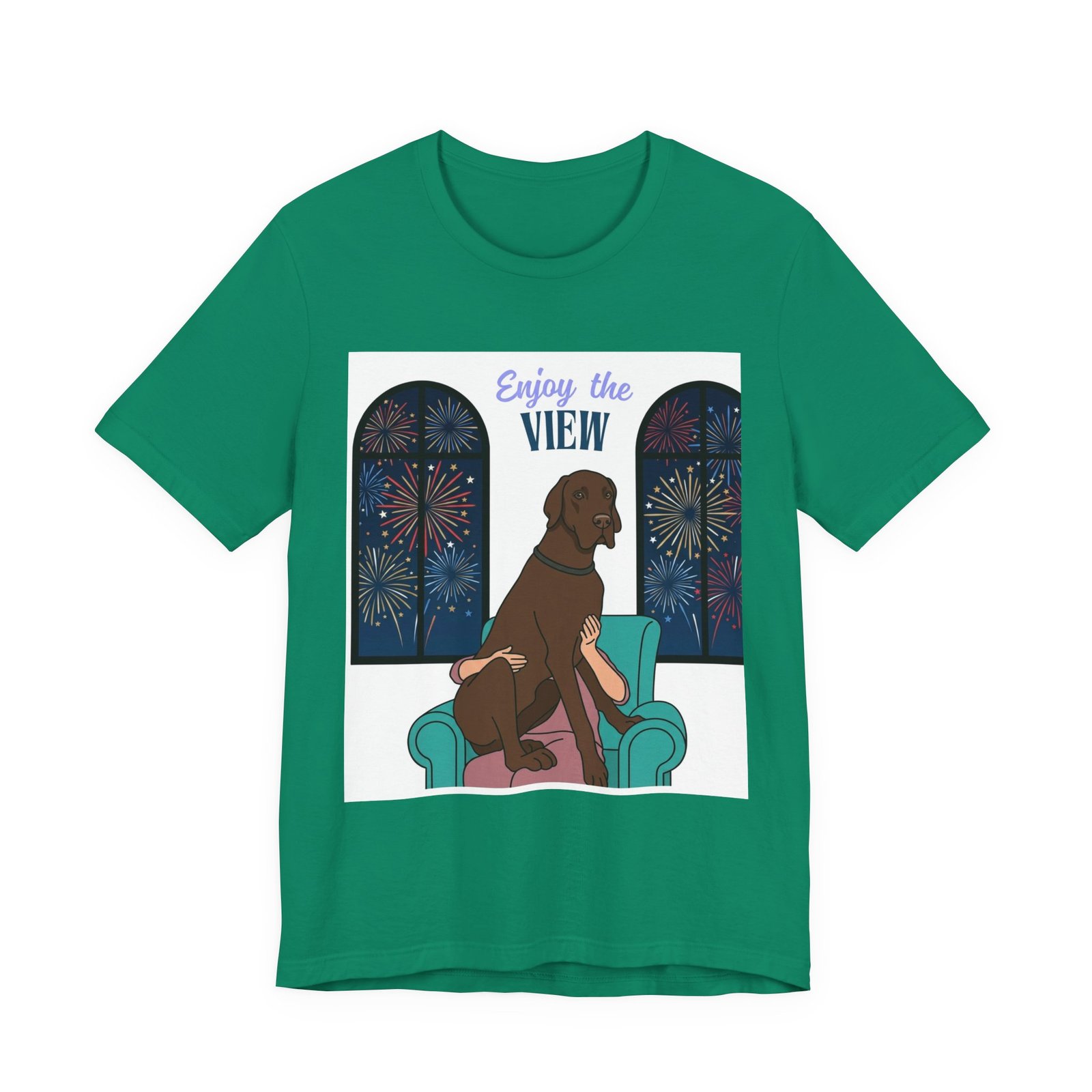 Chocolate Great Dane Enjoy the View T-Shirt — Dog Watching Fireworks Graphic Tee - Image 26
