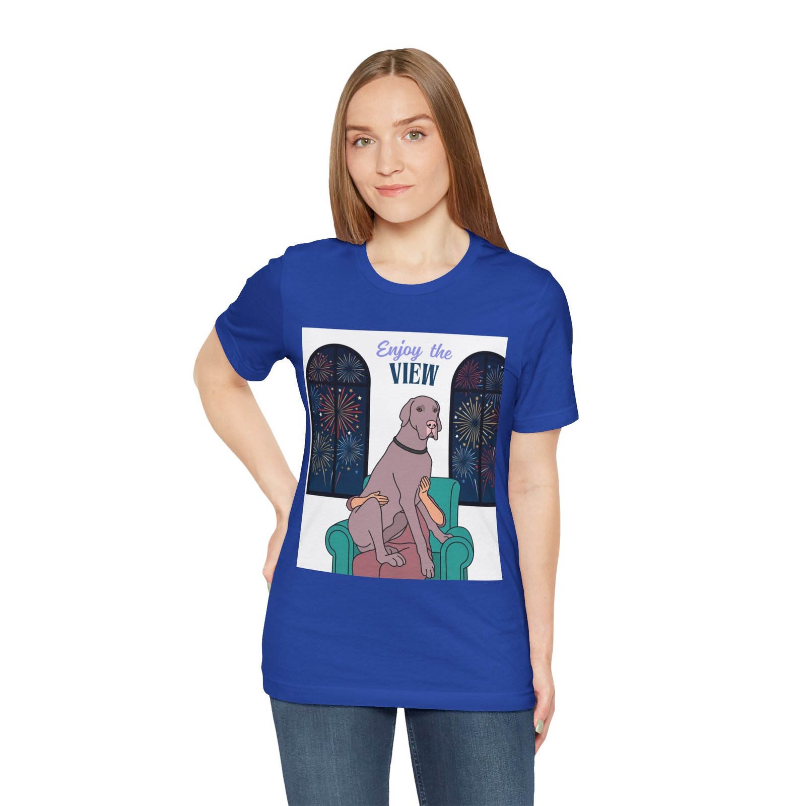 Lilac Great Dane Enjoy the View T-Shirt — Dog Watching Fireworks Graphic Tee - Image 50