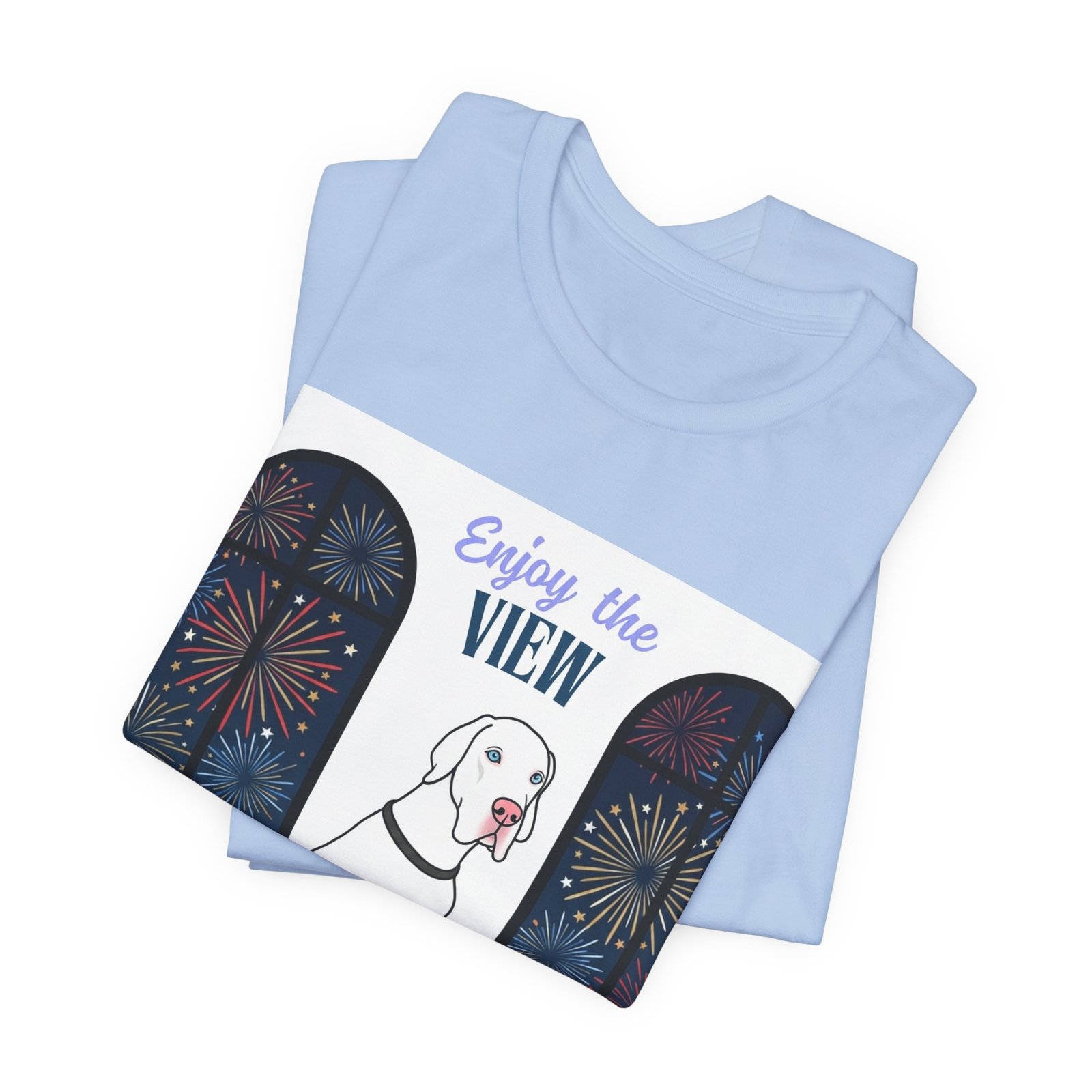 White with Blue Eyes Great Dane Enjoy the View T-Shirt — Dog Watching Fireworks Graphic Tee - Image 38