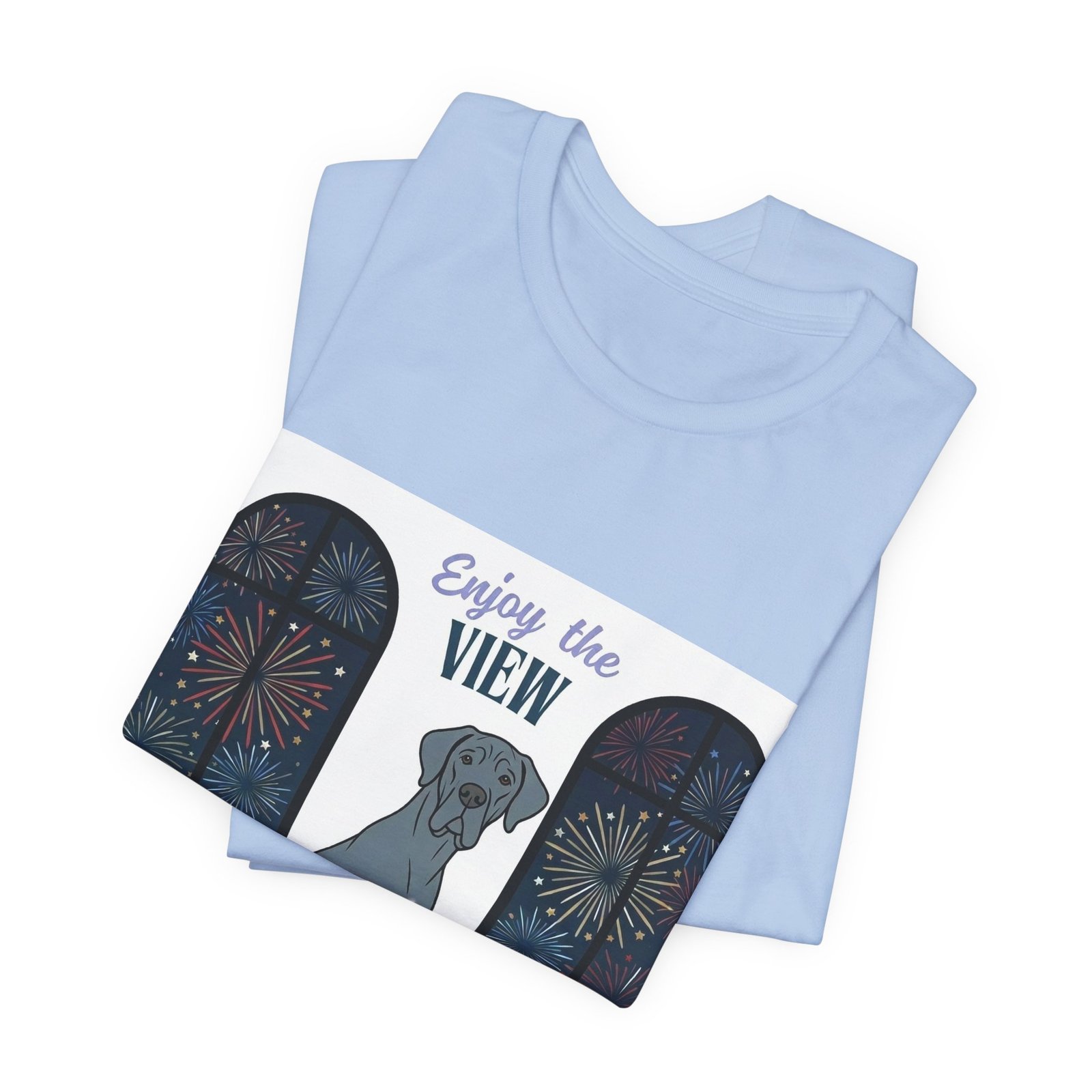 Blue with white chest marking Great Dane Enjoy the View T-Shirt — Dog Watching Fireworks Graphic Tee - Image 43