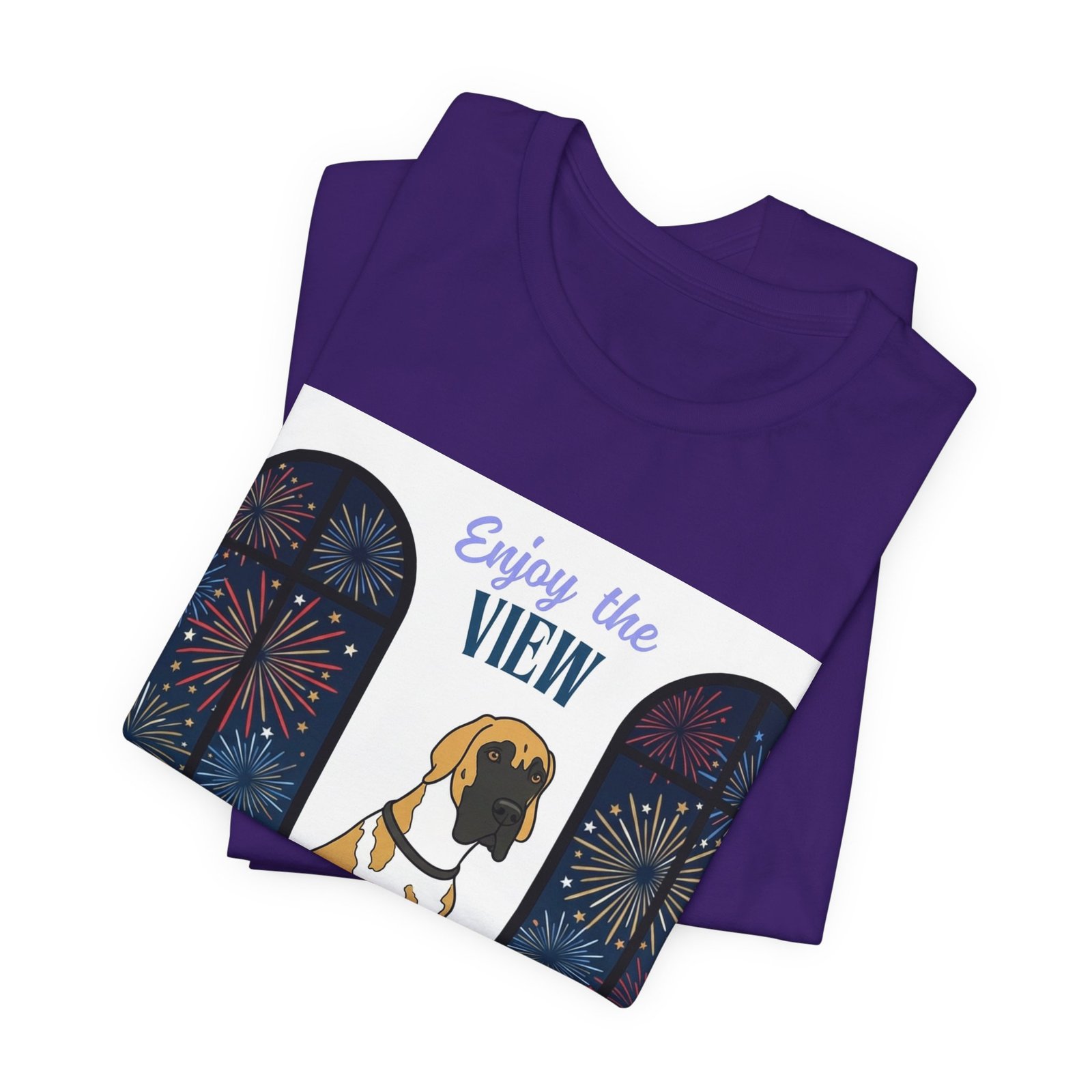 Fawnequin Great Dane Enjoy the View T-Shirt — Dog Watching Fireworks Graphic Tee - Image 53