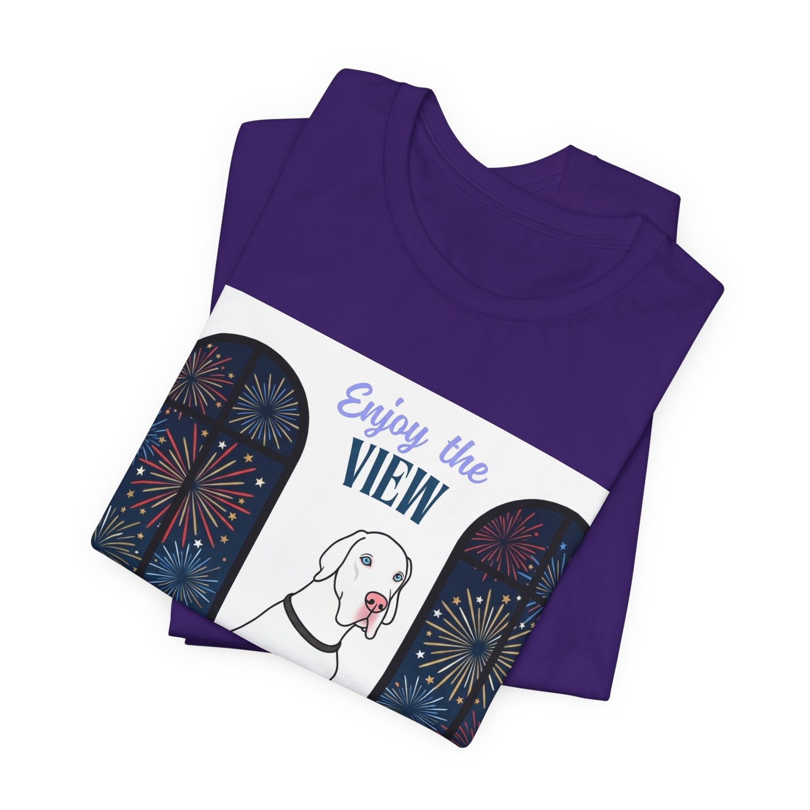 White with Blue Eyes Great Dane Enjoy the View T-Shirt — Dog Watching Fireworks Graphic Tee - Image 48