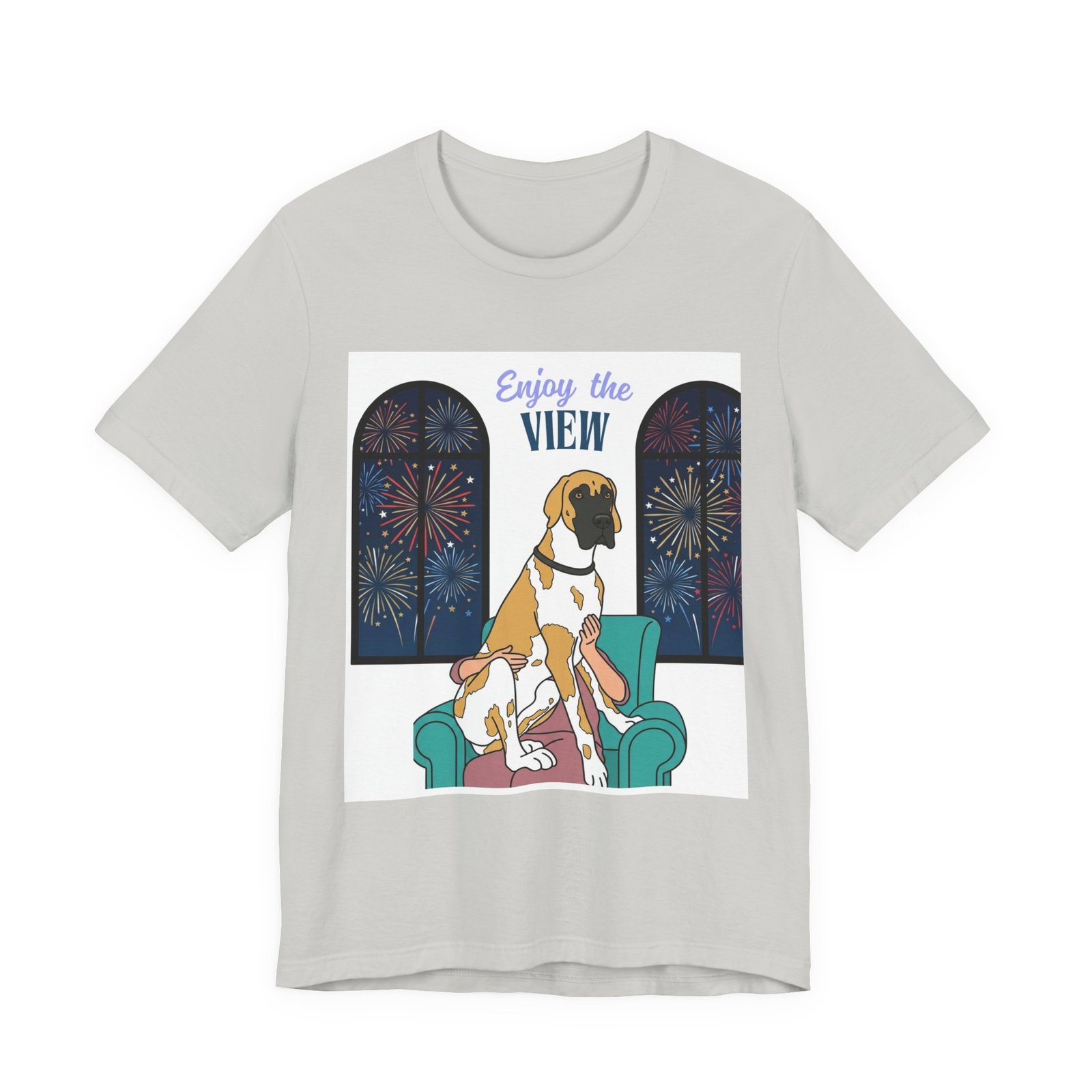 Fawnequin Great Dane Enjoy the View T-Shirt — Dog Watching Fireworks Graphic Tee - Image 21