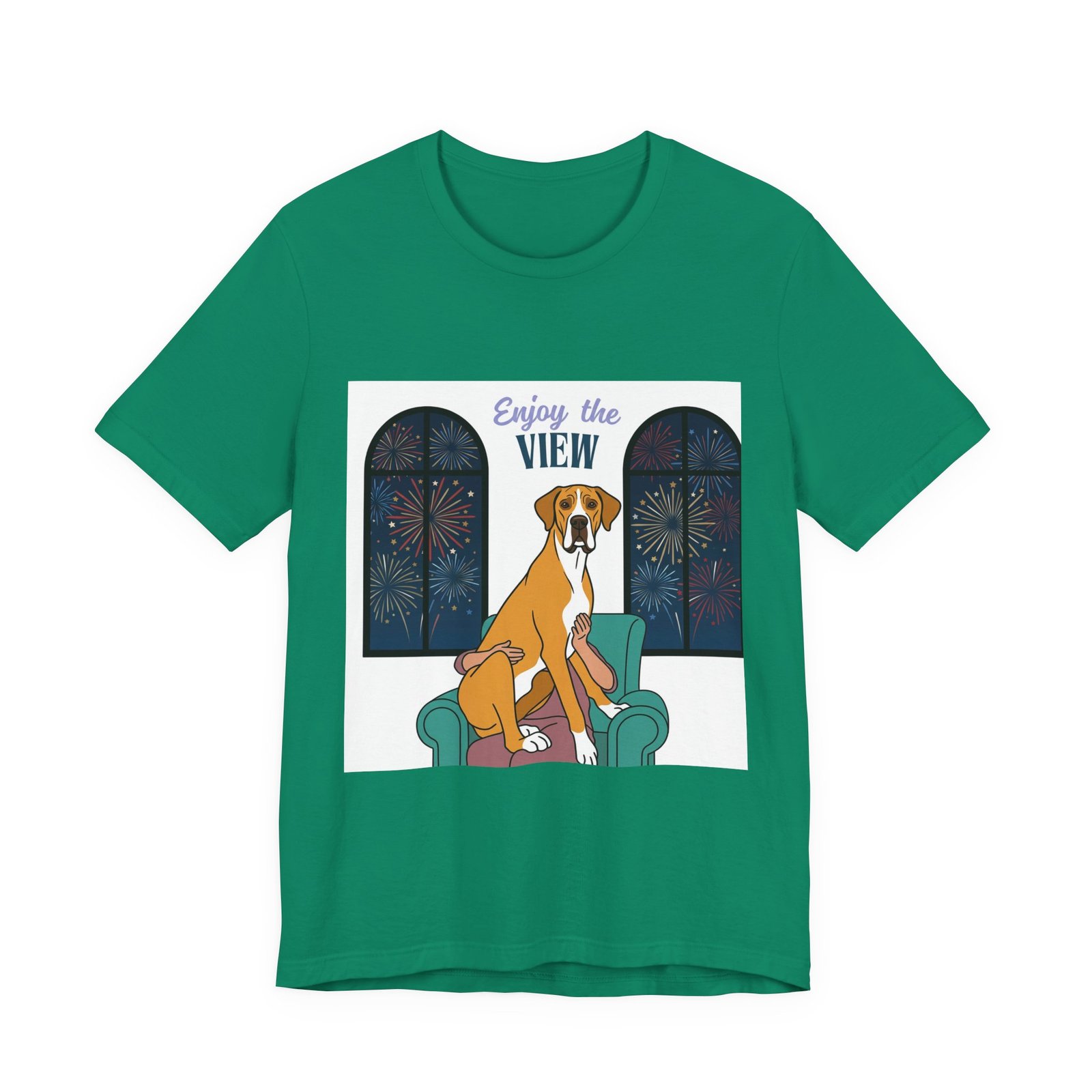 Fawn Mantle Great Dane Enjoy the View T-Shirt — Dog Watching Fireworks Graphic Tee - Image 31